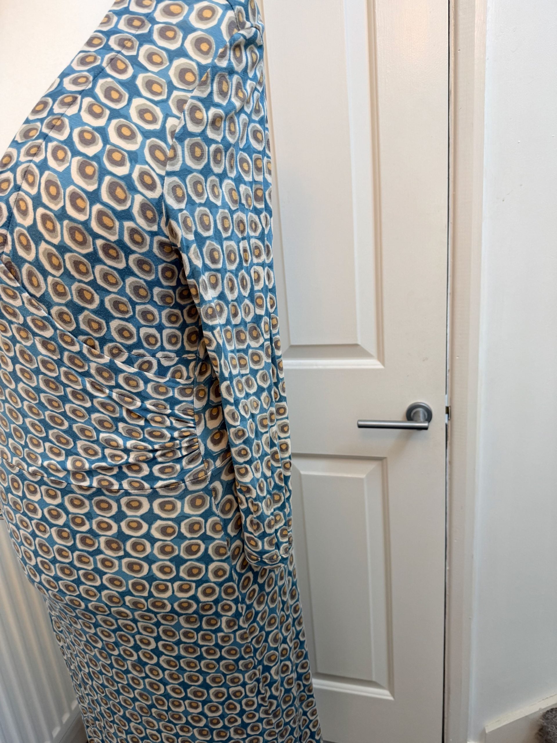 Boden Blue Beige Geometric Print Long Sleeve Maxi Dress UK 12 Long image 5