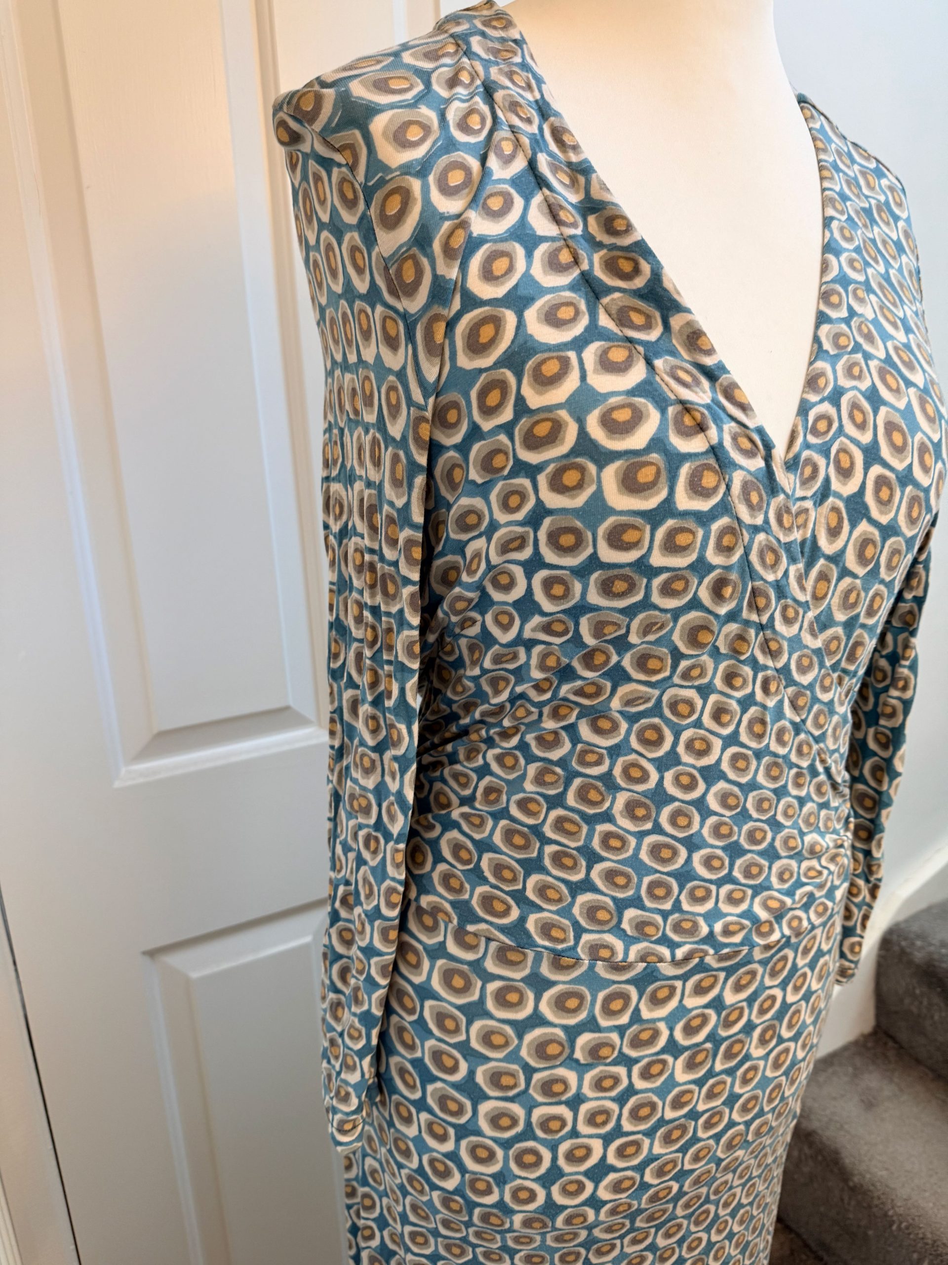 Boden Blue Beige Geometric Print Long Sleeve Maxi Dress UK 12 Long image 6