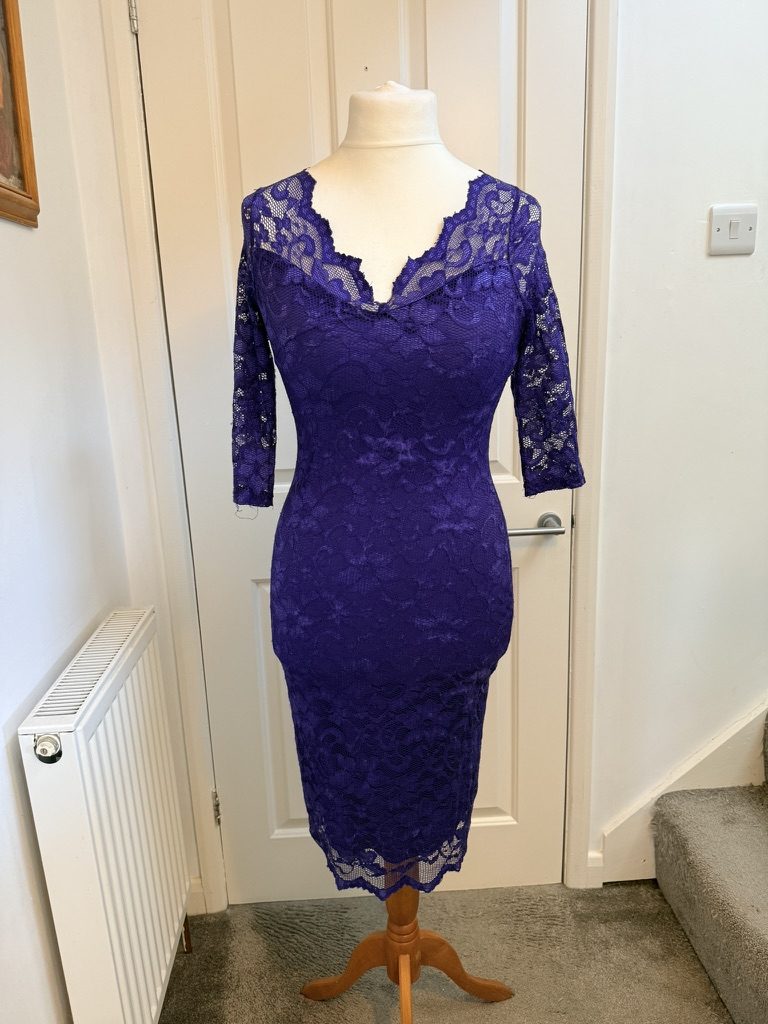 Diamond Purple Lace Bodycon Dress 14 Sheer Sleeve
