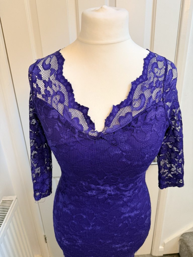 Diamond Purple Lace Bodycon Dress 14 Sheer Sleeve image 2
