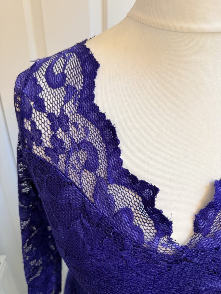 Diamond Purple Lace Bodycon Dress 14 Sheer Sleeve image 3