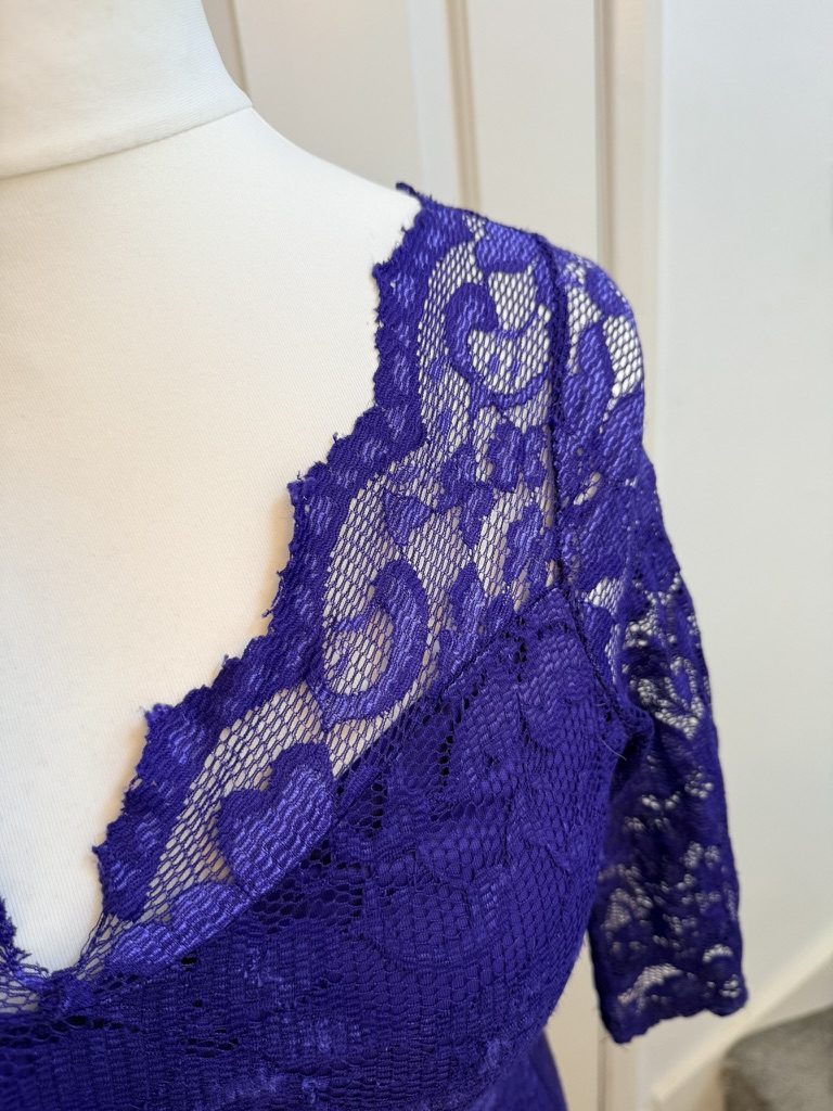 Diamond Purple Lace Bodycon Dress 14 Sheer Sleeve image 4