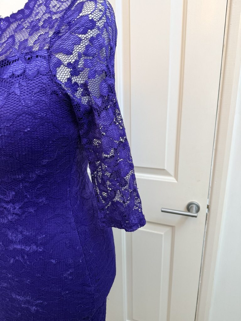 Diamond Purple Lace Bodycon Dress 14 Sheer Sleeve image 5