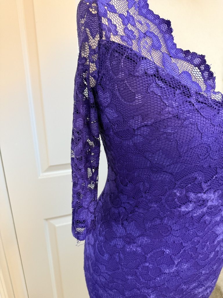 Diamond Purple Lace Bodycon Dress 14 Sheer Sleeve image 6