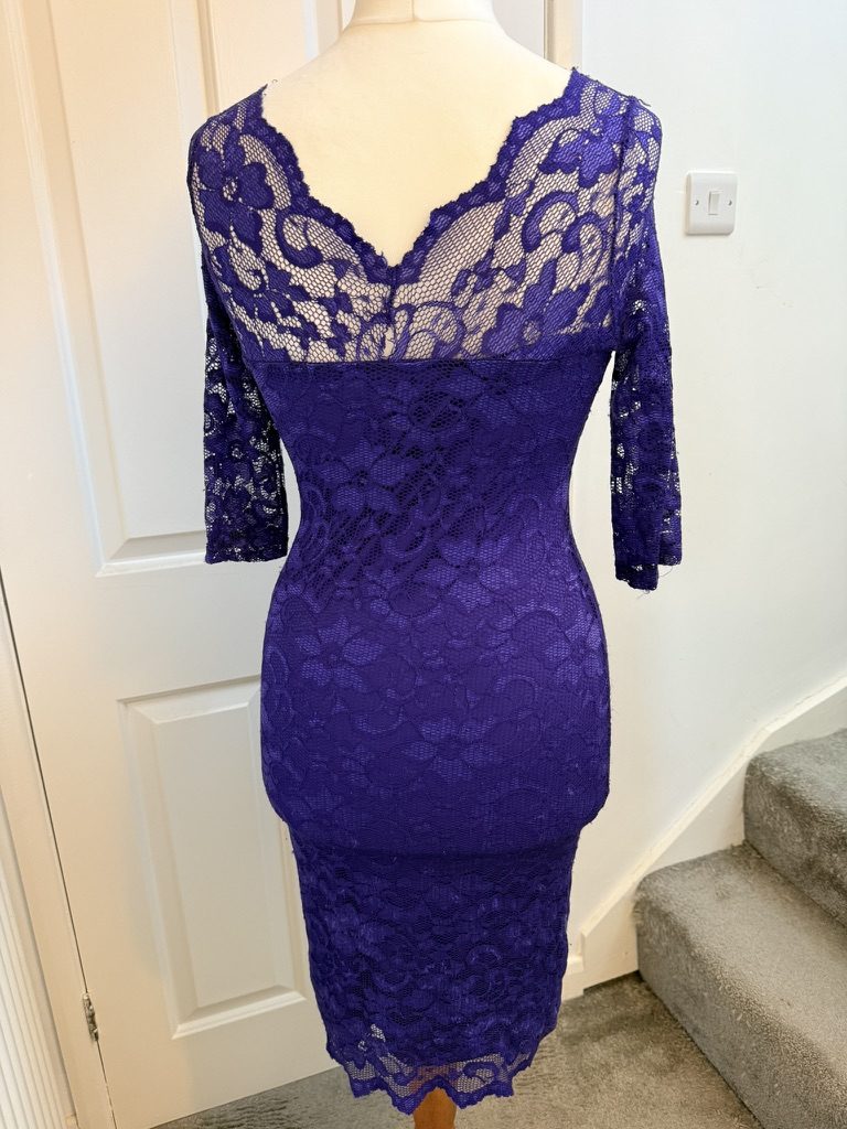Diamond Purple Lace Bodycon Dress 14 Sheer Sleeve image 7