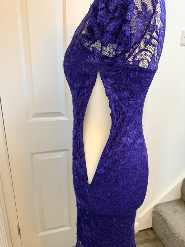 Diamond Purple Lace Bodycon Dress 14 Sheer Sleeve image 9