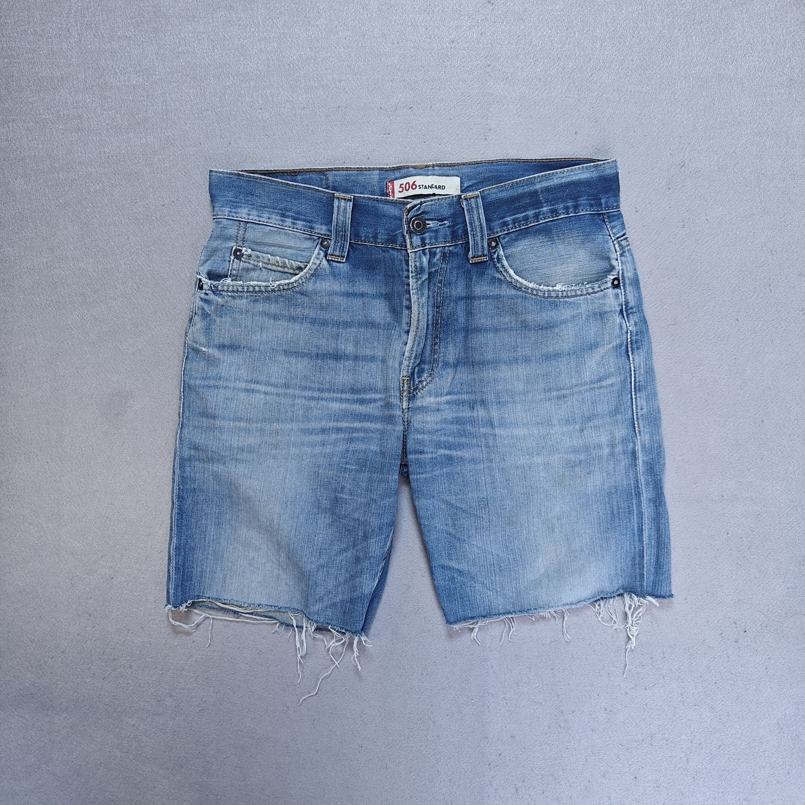 Levi's 506 Cut Off Distressed Denim Shorts Mens Jorts Blue W33