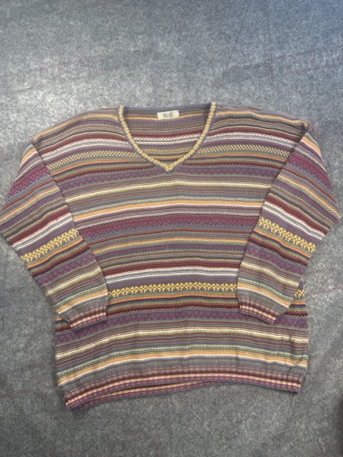 Balajo Multi-Colour Striped Knit Sweater V Neck