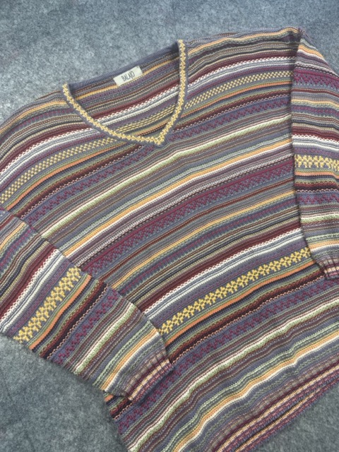 Balajo Multi-Colour Striped Knit Sweater V Neck image 2