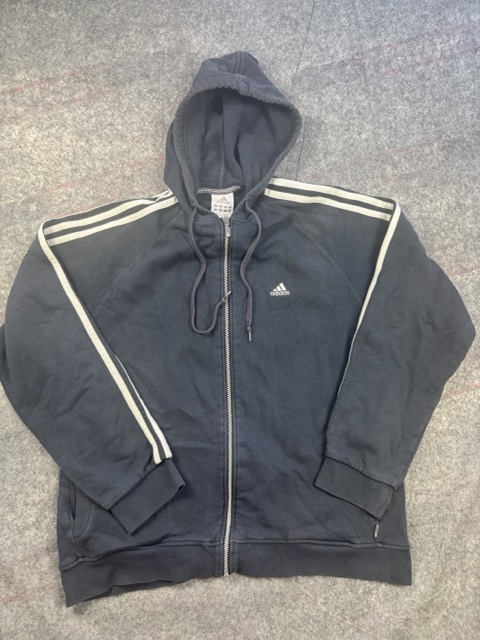 Adidas Black Zip-Up Hoodie Striped Sleeves Large