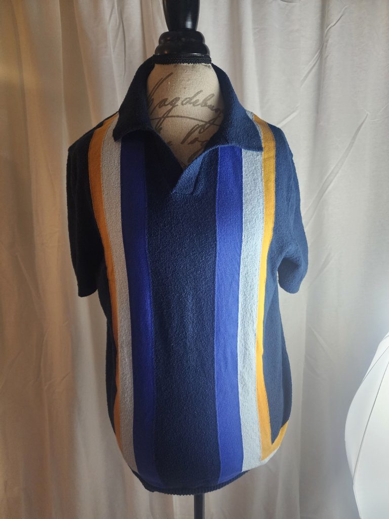 Express Navy Blue & White & Yellow Striped Polo Sweater Large