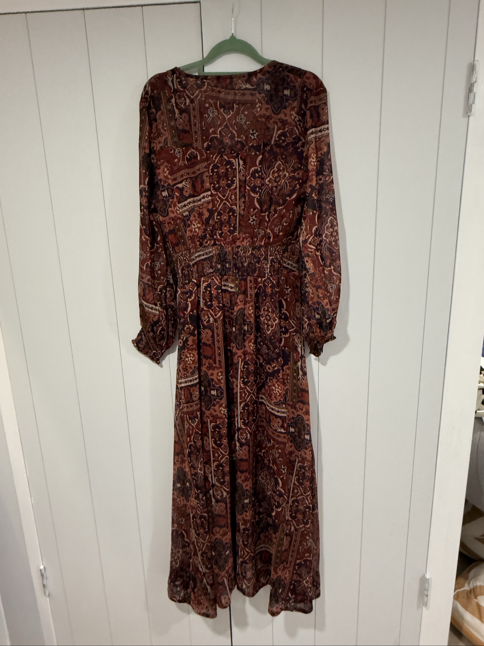 Talisman burgundy Floral boho Maxi Dress Small Sheer Long Sleeve image 4