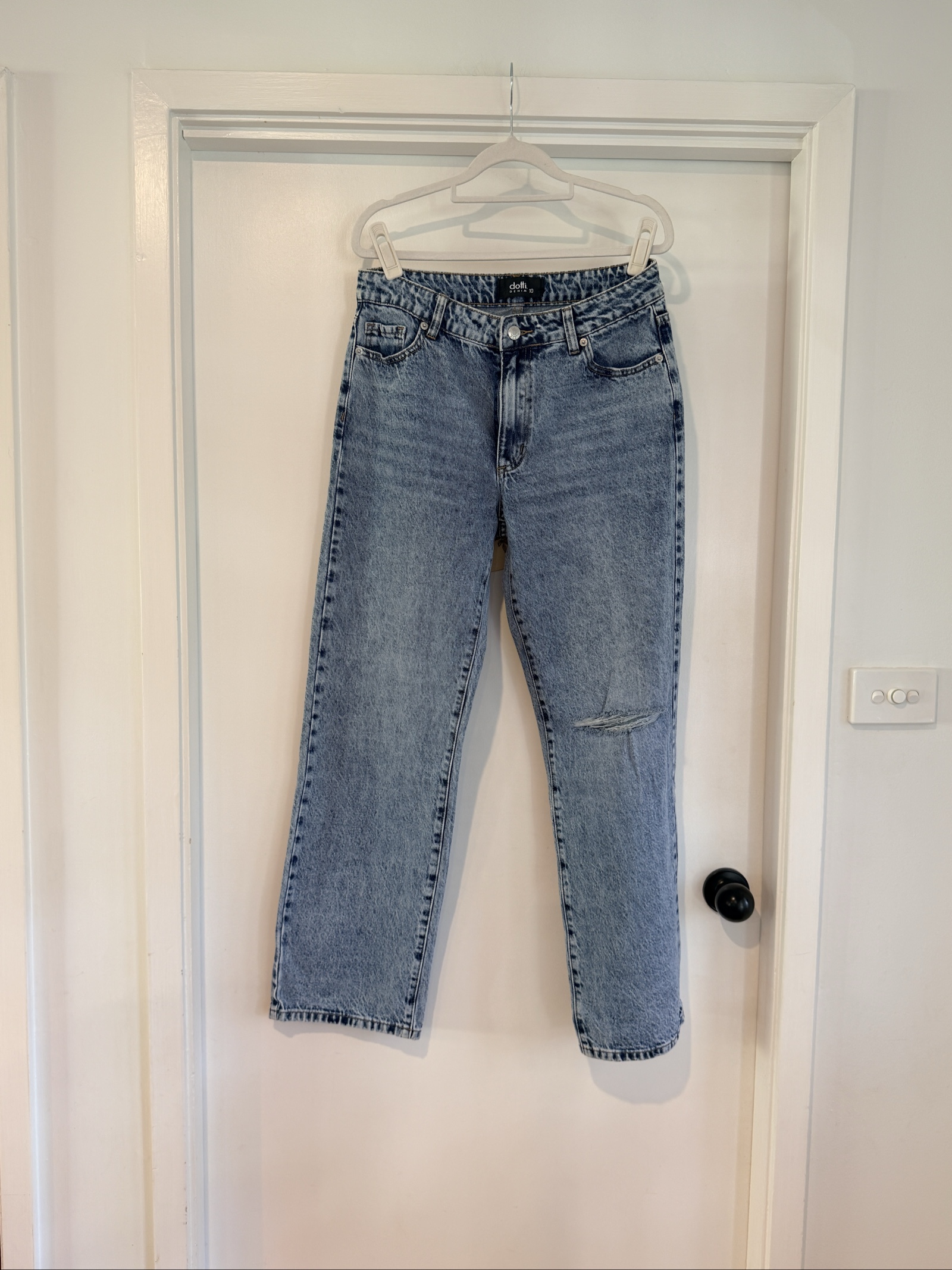Dotti Blue Denim Jeans Size 10 Distressed Knee