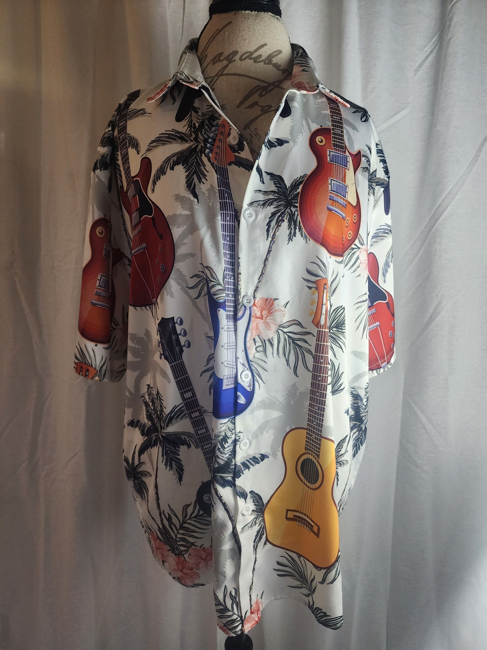 Unbranded Multi Guitar Print Button-Up Shirt XXL