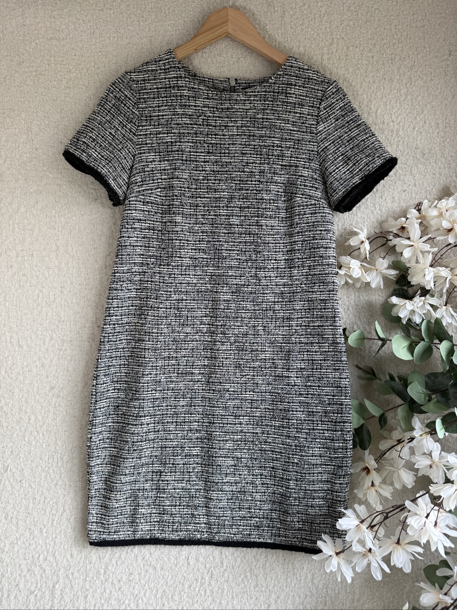 New Look Black & White Tweed Shift Dress UK 10 Classic Elegant Workwear