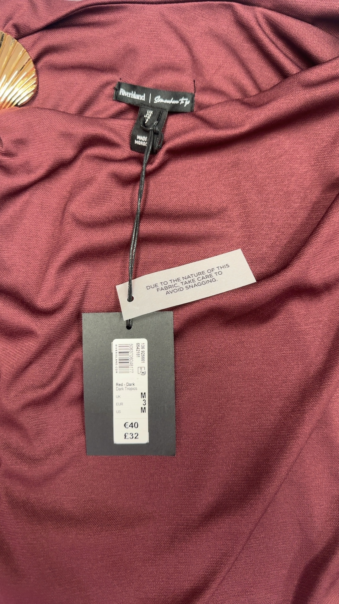 River Island Dark Red Strapless Asymmetric Hem Tube Top Medium