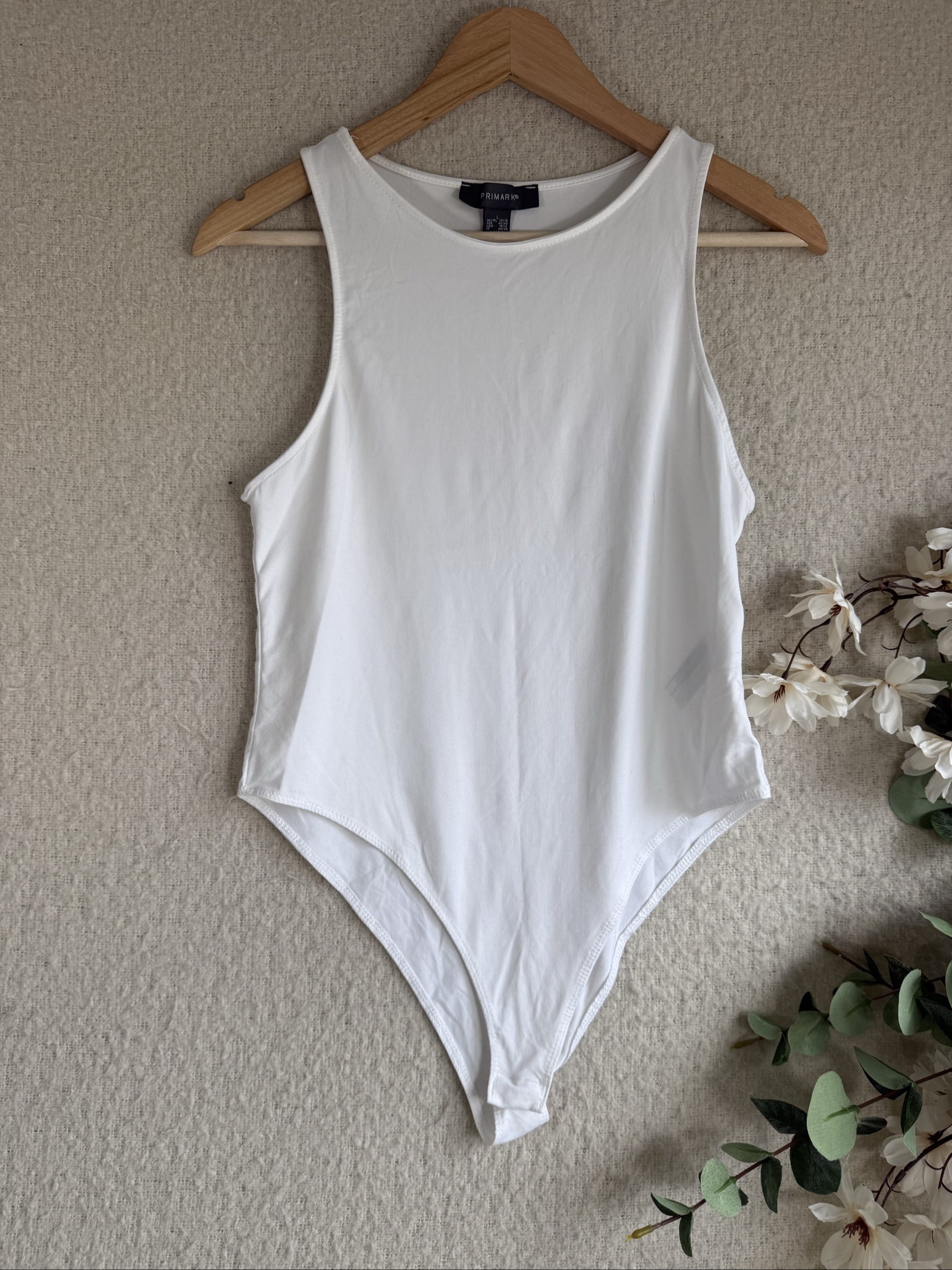 Primark White Sleeveless Bodysuit UK Large Soft Comfortable Stretch Fit