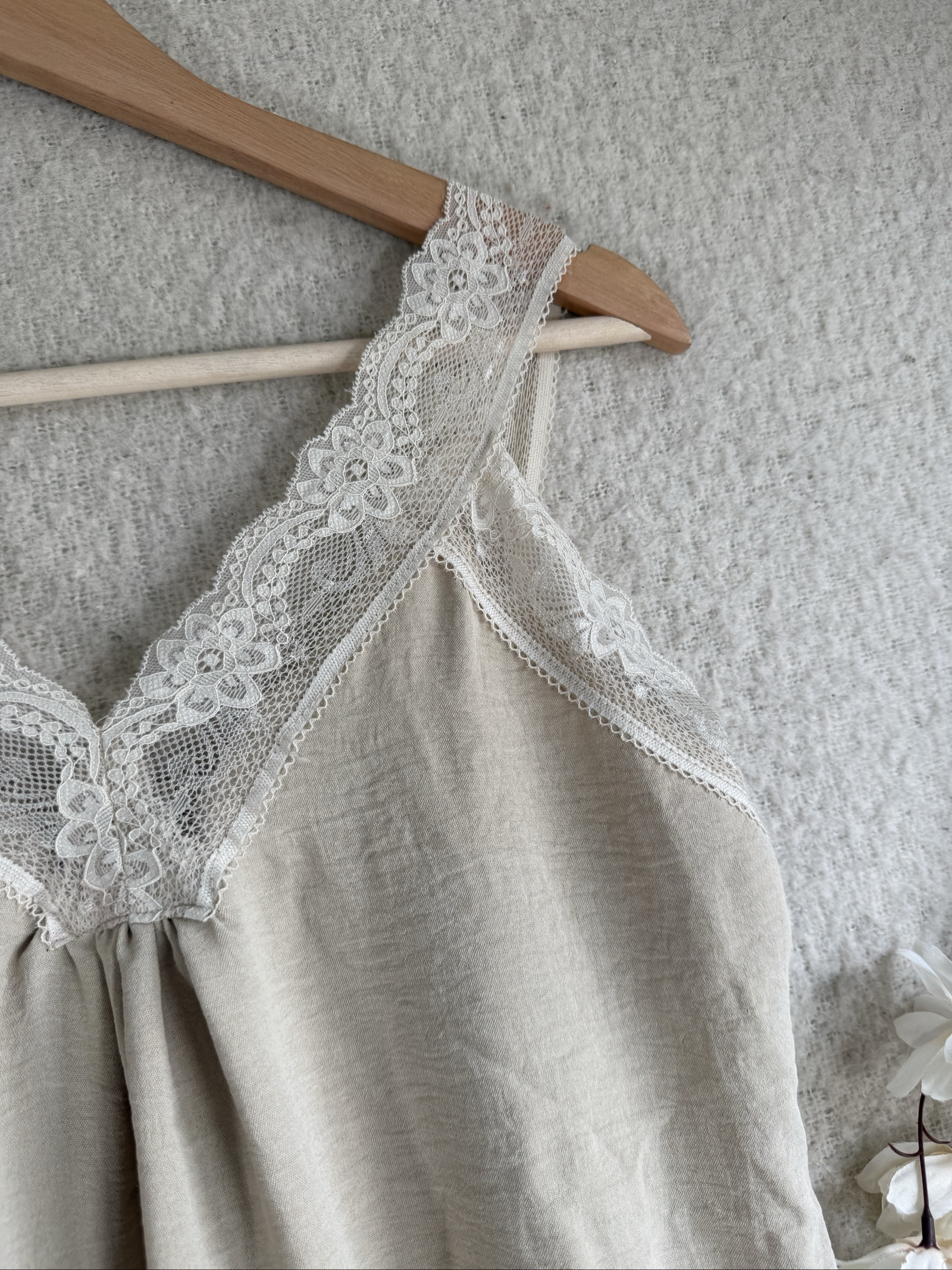 Beige Lace Trim Slip Dress UK Medium Made in Italy Summer Casual Chic image 2