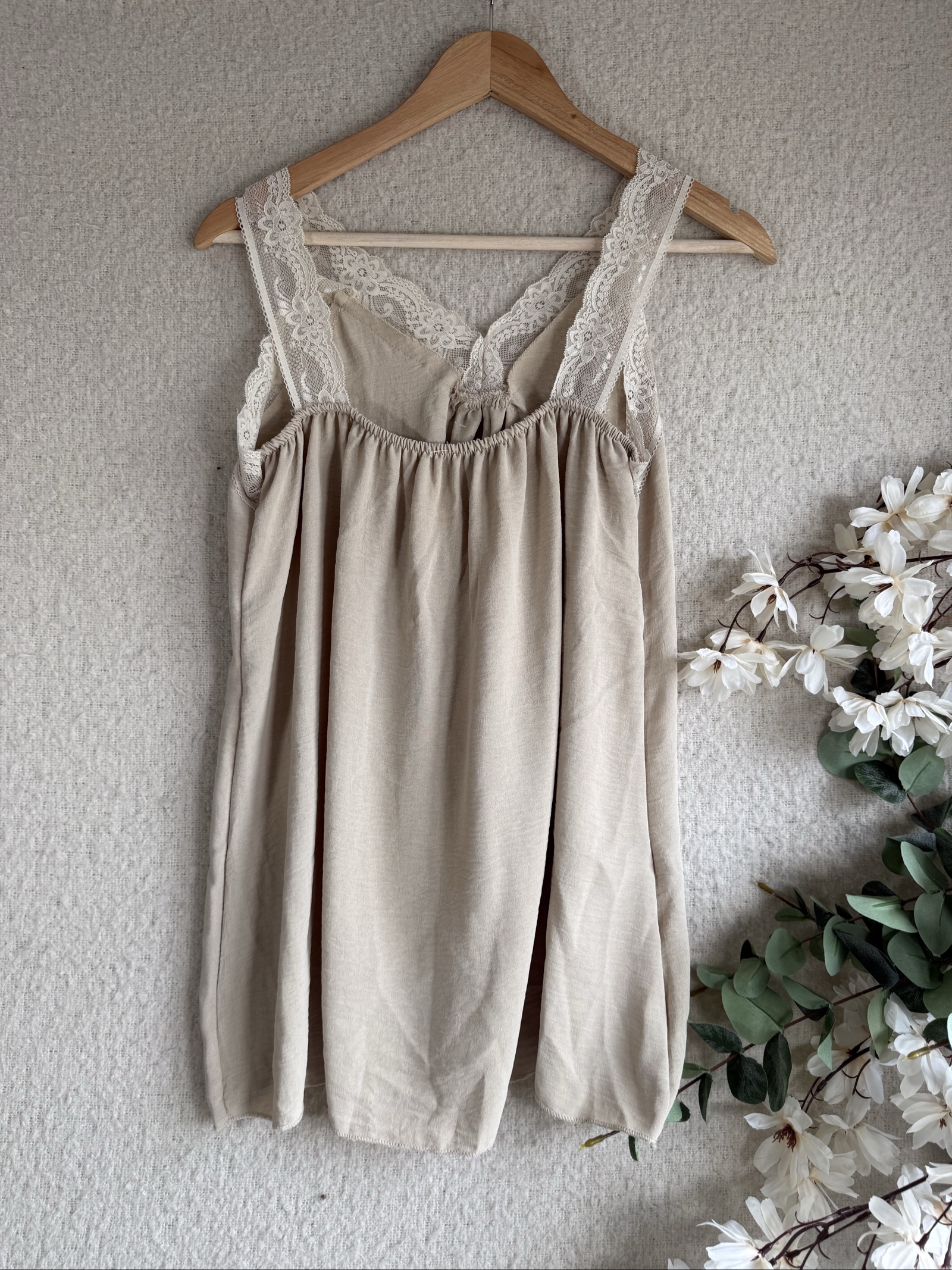 Beige Lace Trim Slip Dress UK Medium Made in Italy Summer Casual Chic image 4