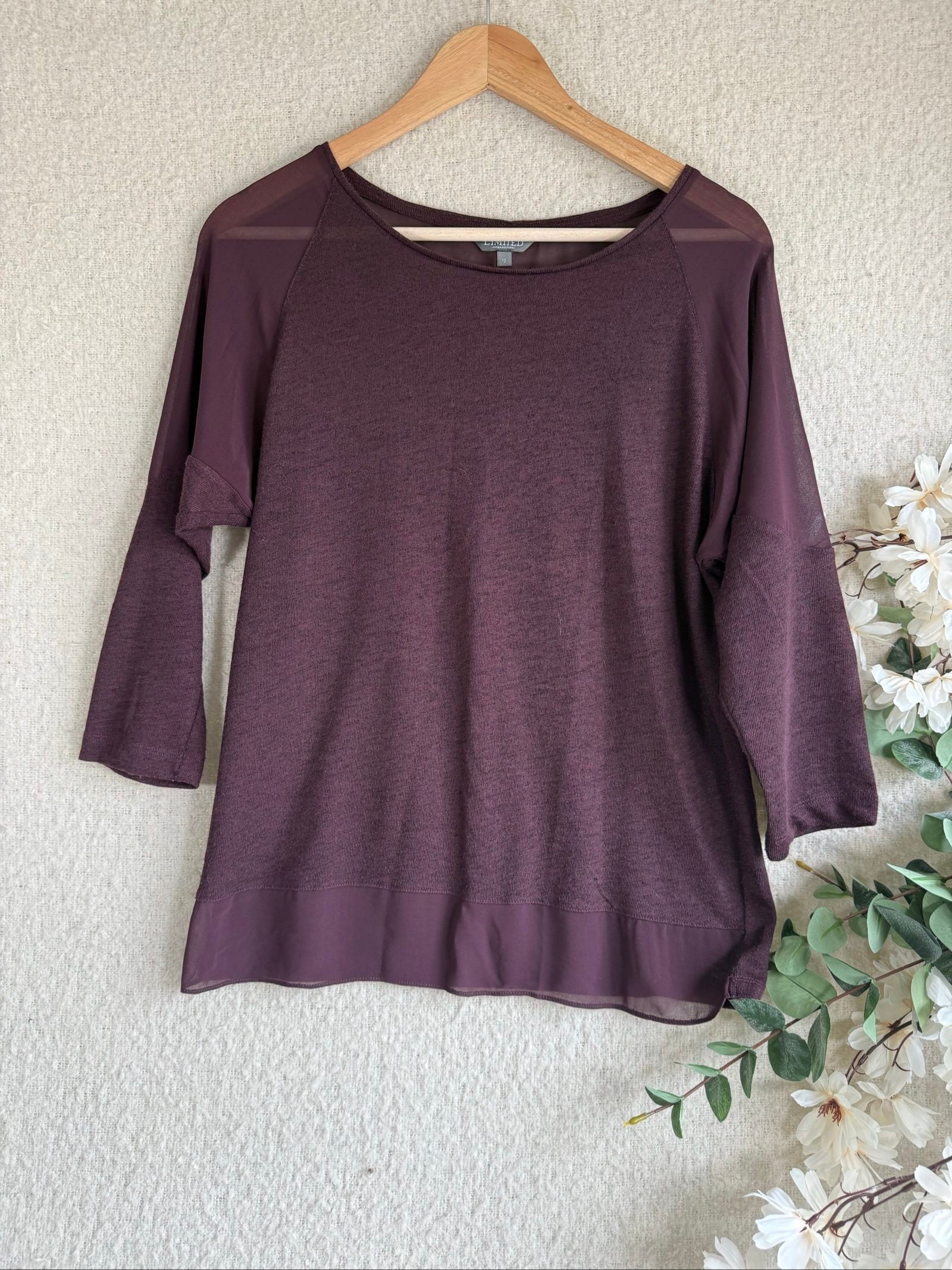 Limited Collection Dusk Purple Knit Top UK 12 Sheer Sleeve Detail Chic