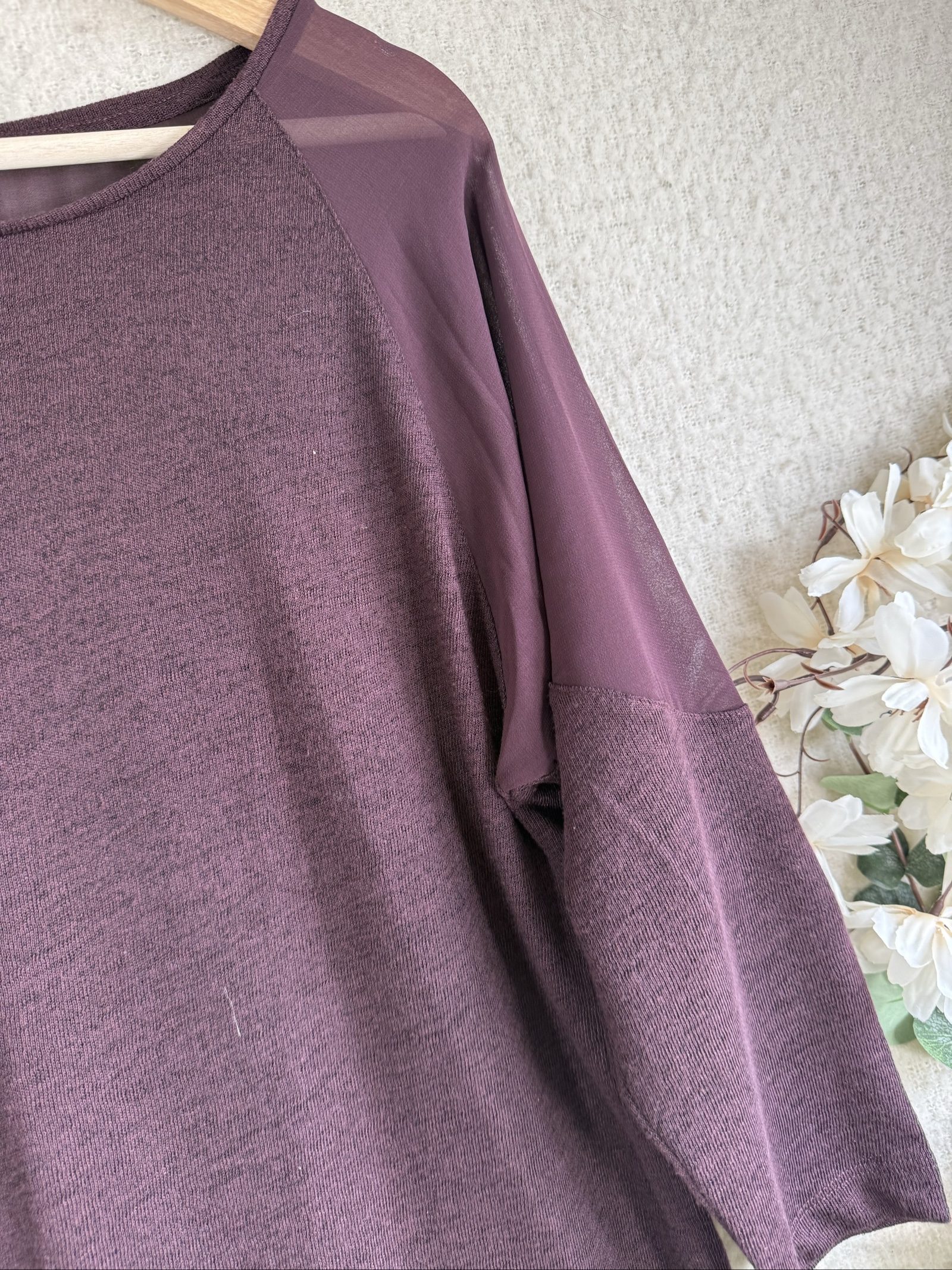 Limited Collection Dusk Purple Knit Top UK 12 Sheer Sleeve Detail Chic image 2