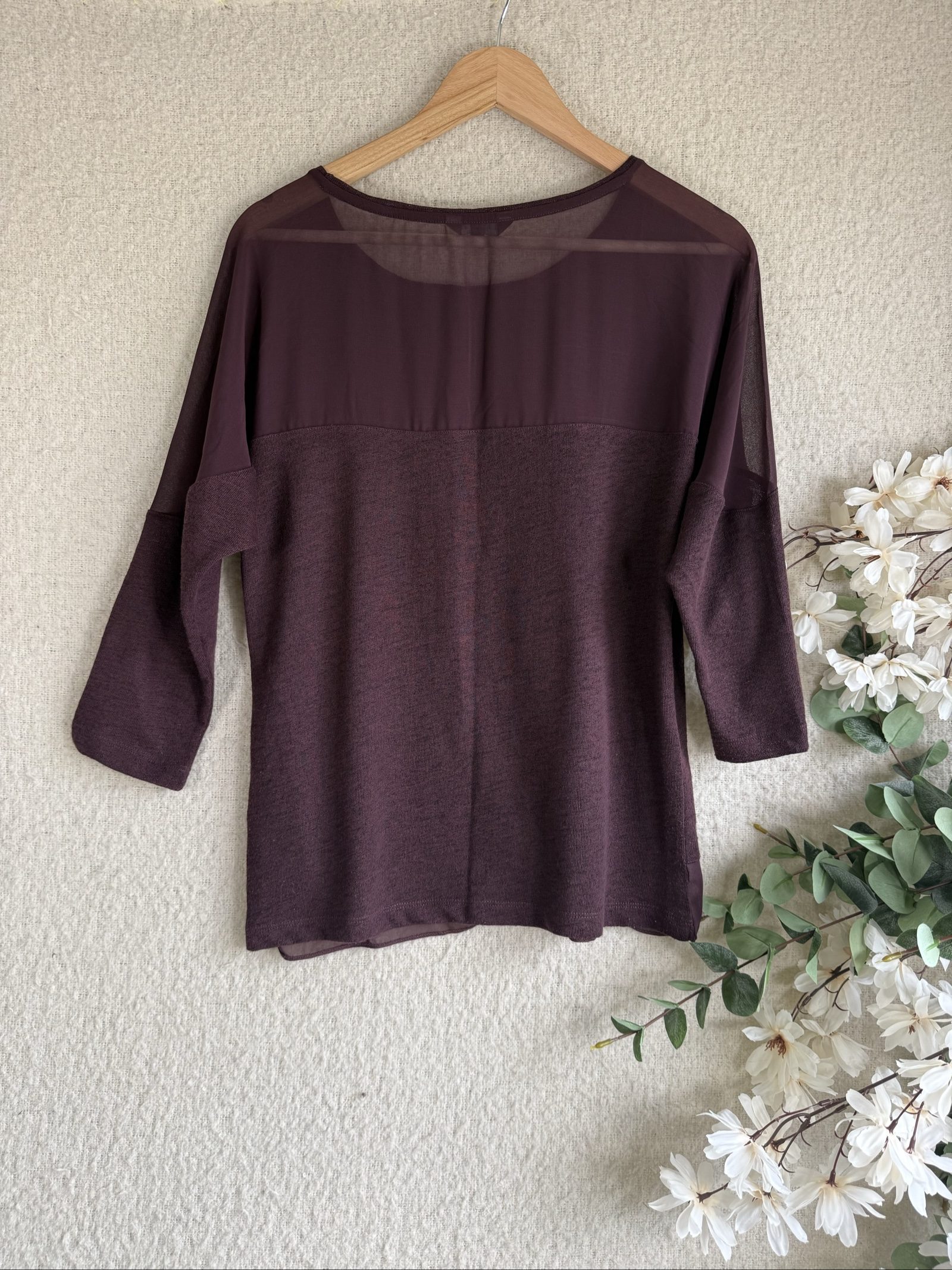 Limited Collection Dusk Purple Knit Top UK 12 Sheer Sleeve Detail Chic image 4