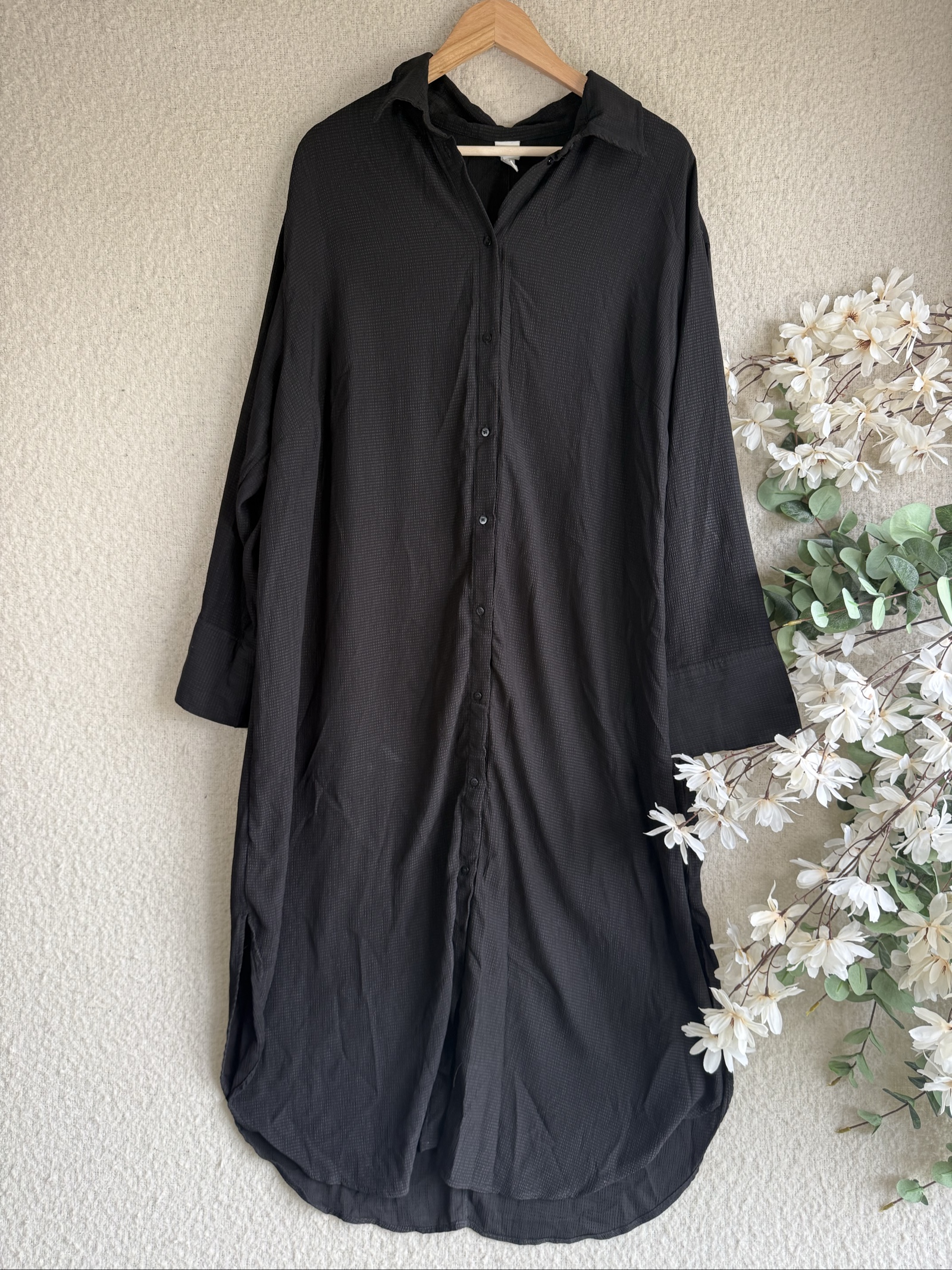 H&M Black Shirt Dress Long Sleeve Lightweight Casual Size UK Large