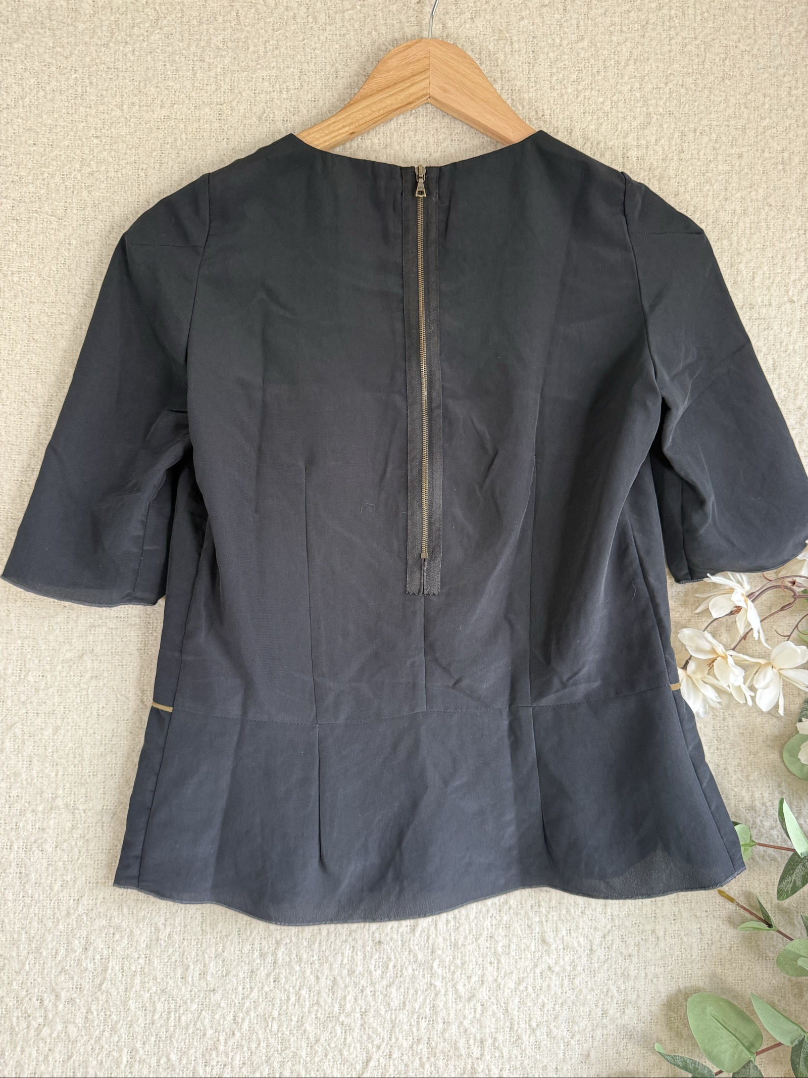 L'AUTRE CHOSE Navy Blue Structured Zip Back Top UK 10 Stylish Classic
