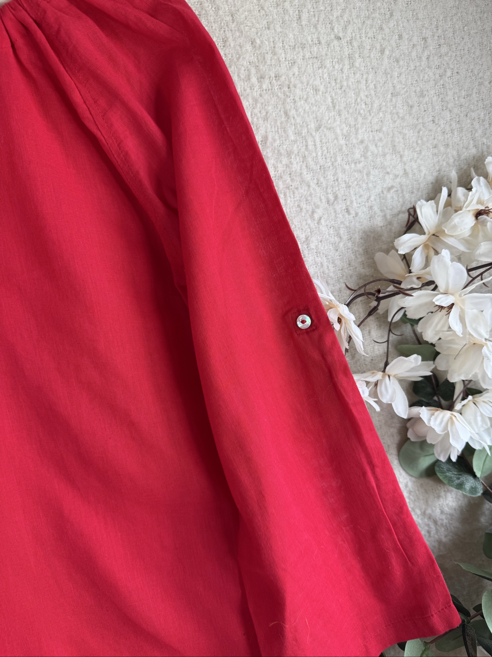 M&S Woman Red Linen Tunic Top UK 16 Relaxed Fit Boho Style image 2
