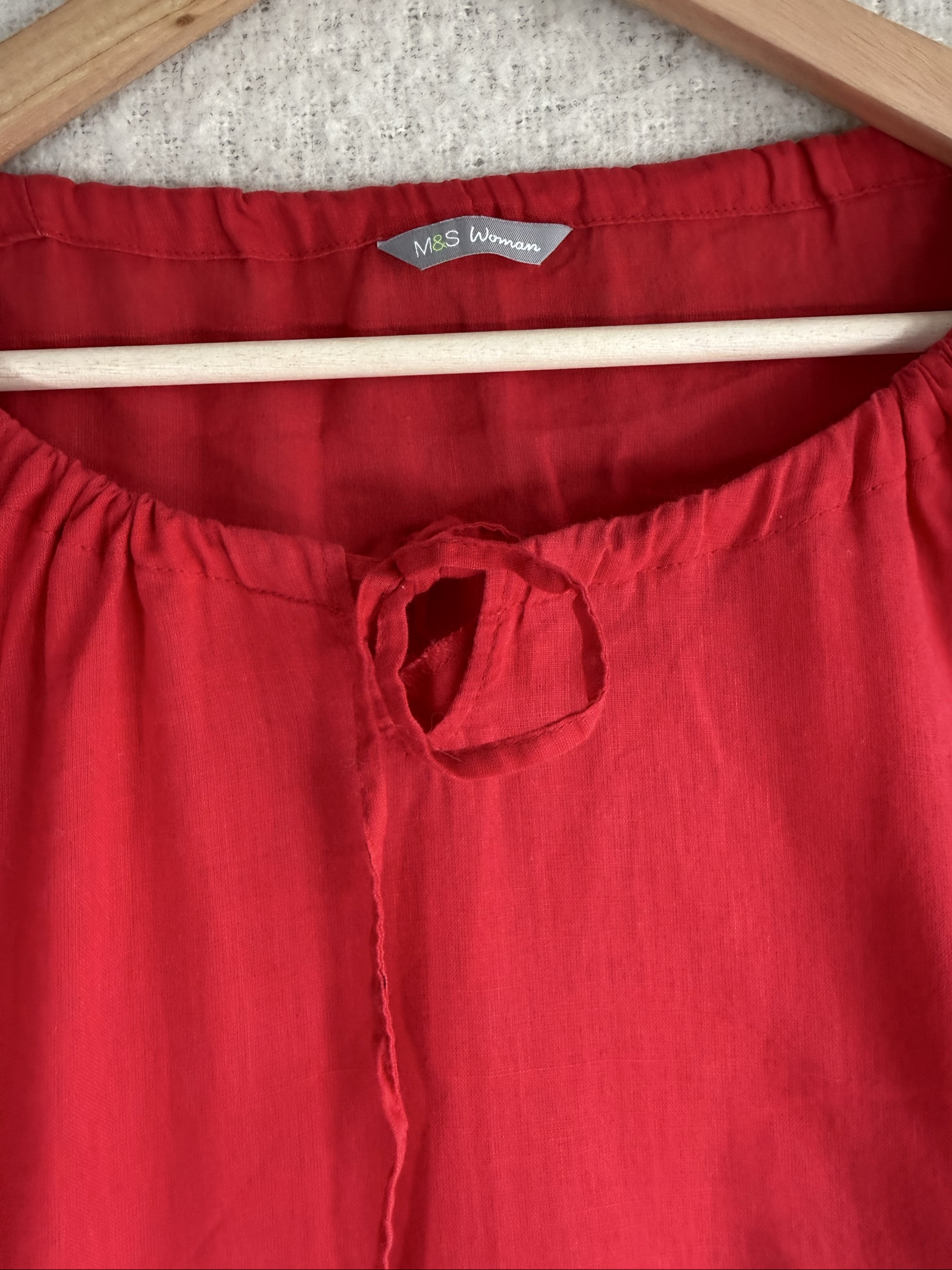 M&S Woman Red Linen Tunic Top UK 16 Relaxed Fit Boho Style image 3