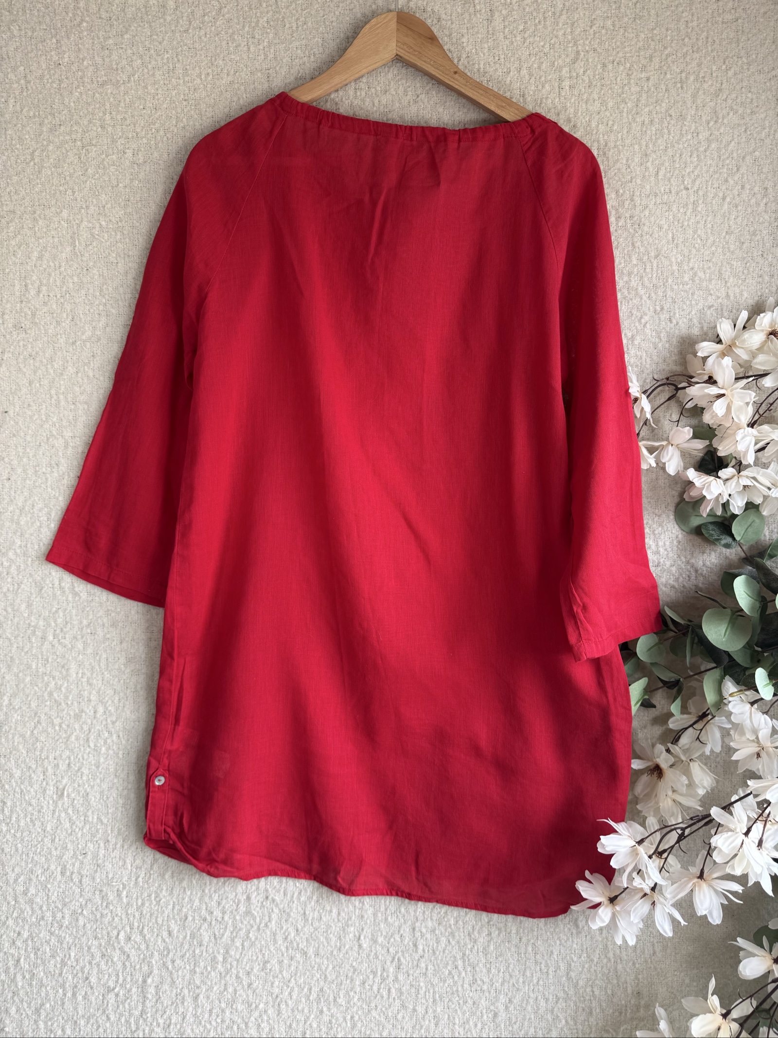 M&S Woman Red Linen Tunic Top UK 16 Relaxed Fit Boho Style image 4