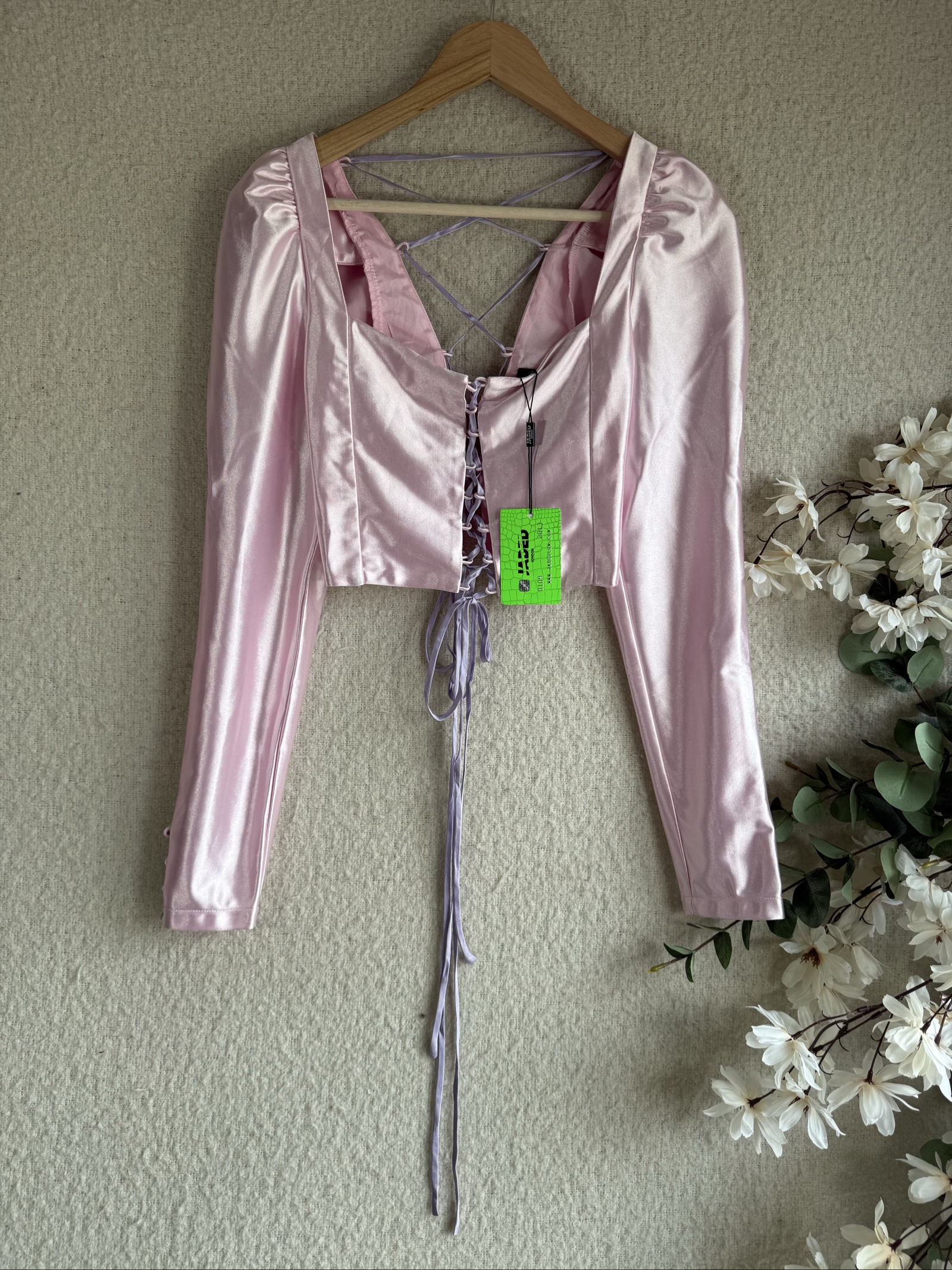 Jaded London Pink Satin Lace-Up Corset Top UK 12 Chic Evening Wear