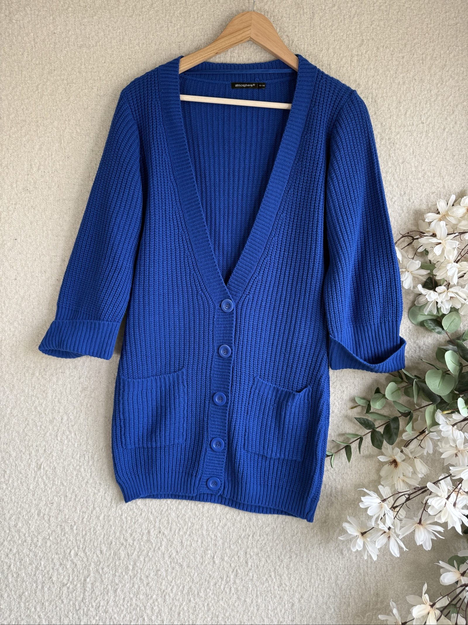 Atmosphere Blue Knitted Cardigan Long Sleeve UK 10 Button Pocket