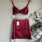 Mistress Rocks Burgundy Satin Top & Skirt Set Medium Elegant Occasion Wear