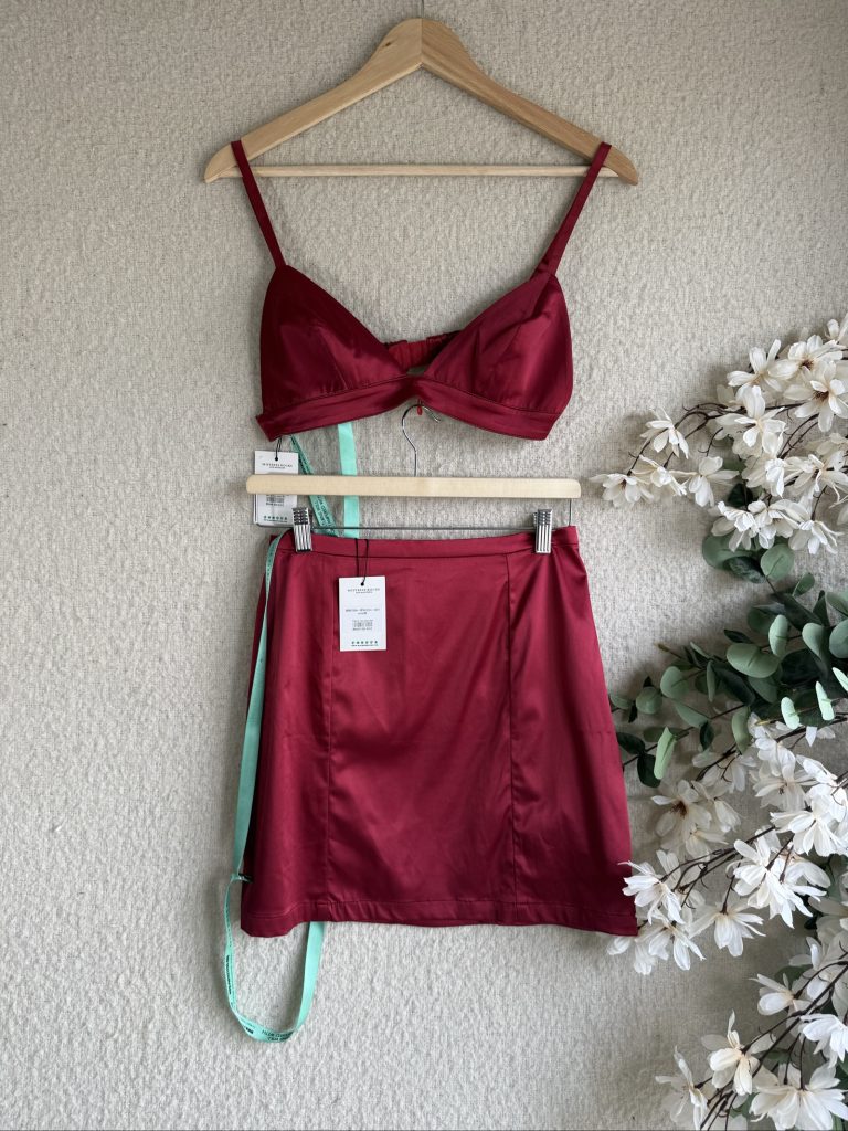 Mistress Rocks Burgundy Satin Top & Skirt Set Medium Elegant Occasion Wear