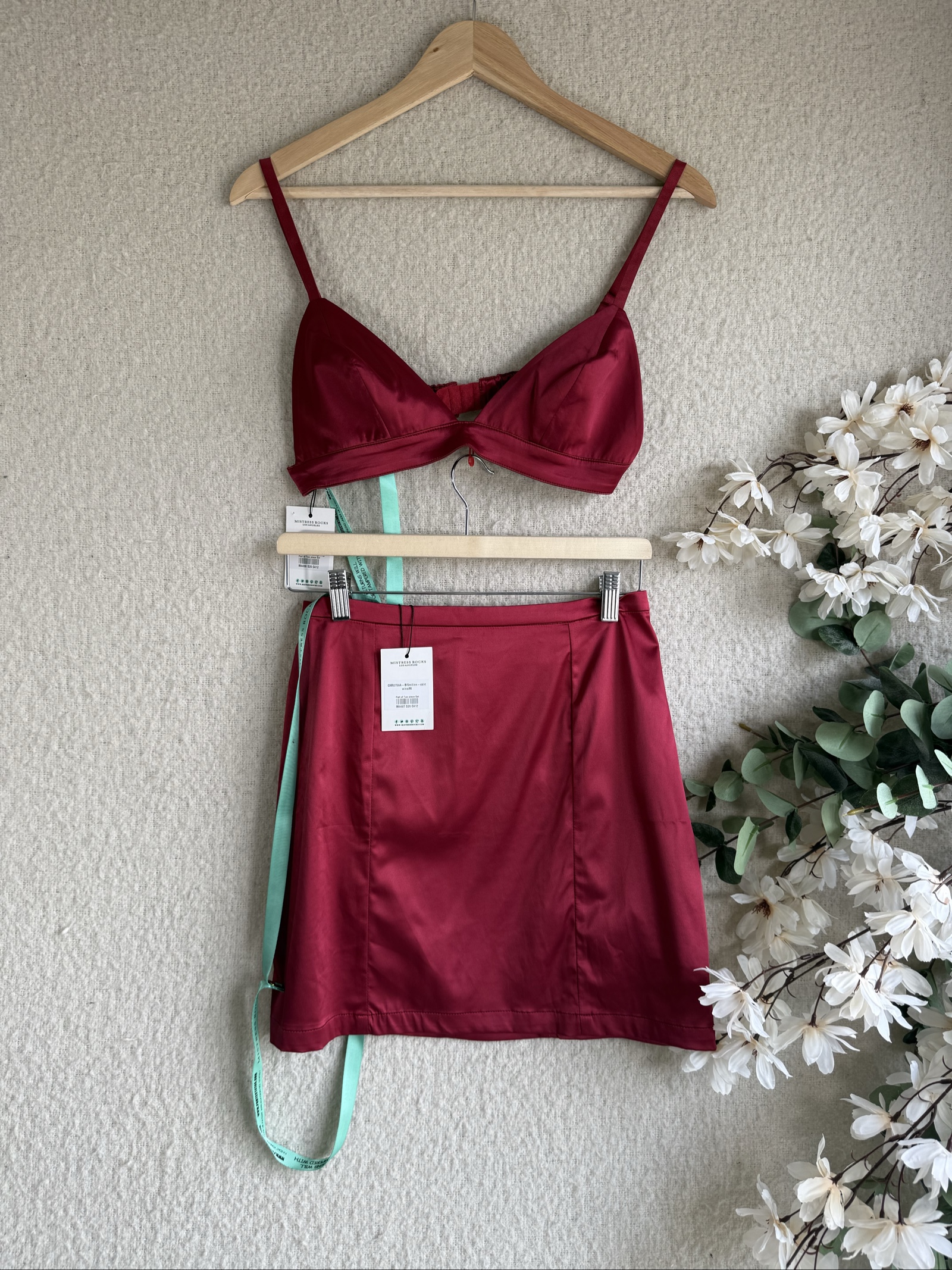 Mistress Rocks Burgundy Satin Top & Skirt Set Medium Elegant Occasion Wear