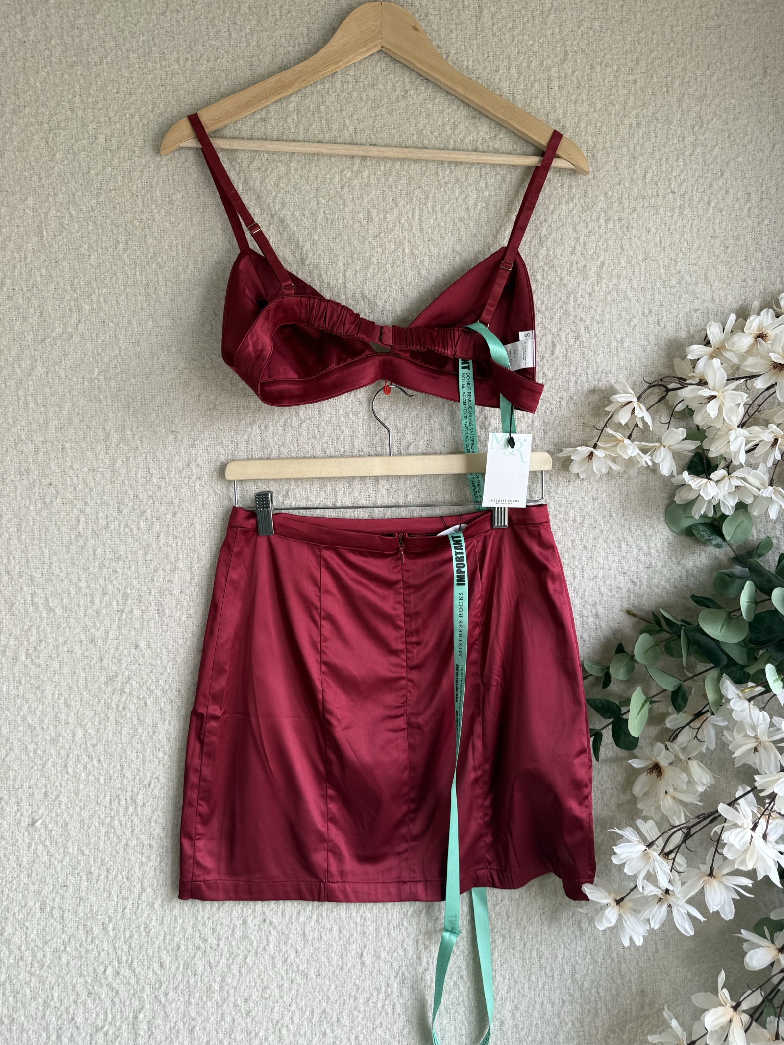 Mistress Rocks Burgundy Satin Top & Skirt Set Medium Elegant Occasion Wear image 7