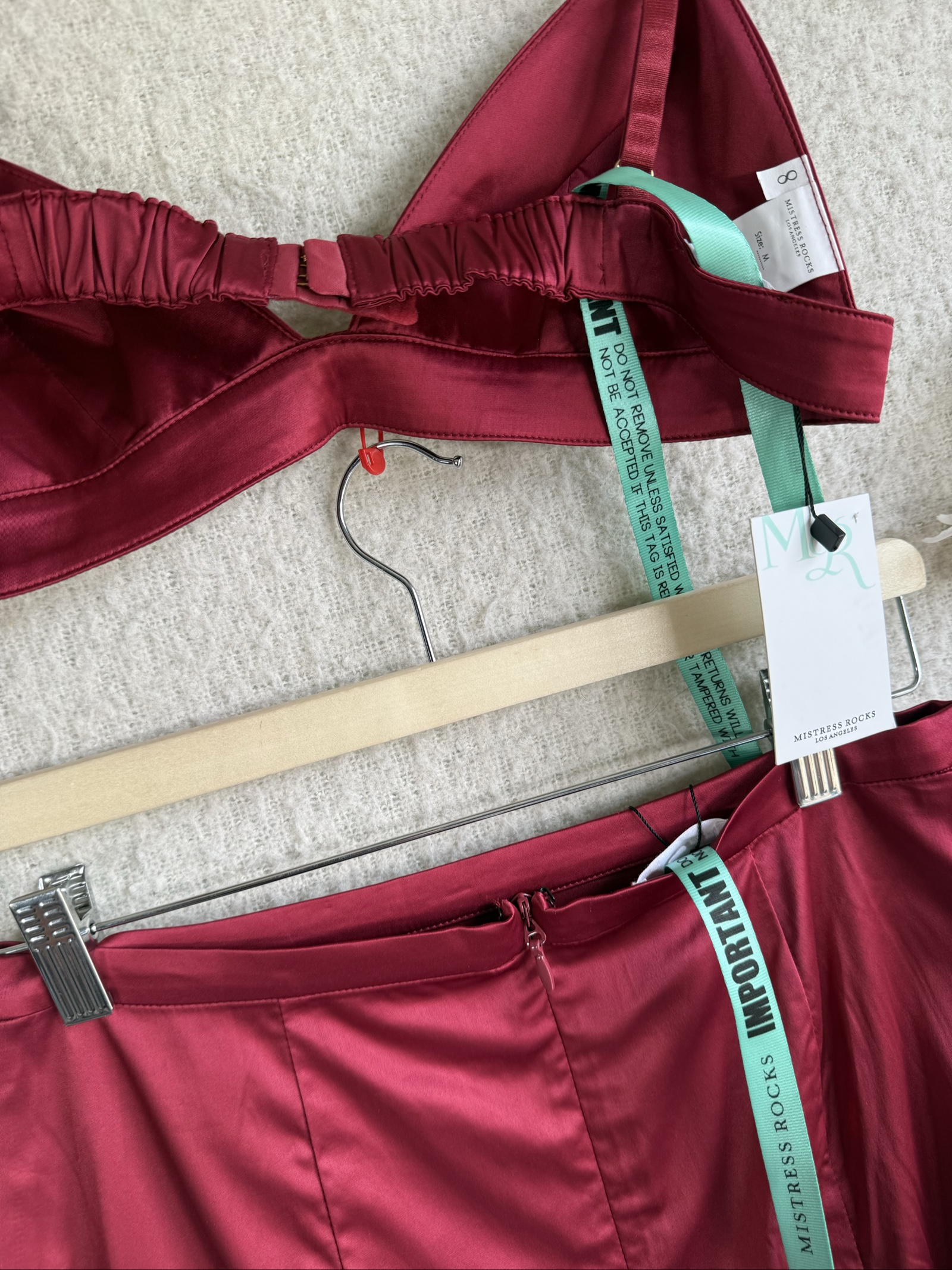 Mistress Rocks Burgundy Satin Top & Skirt Set Medium Elegant Occasion Wear image 8
