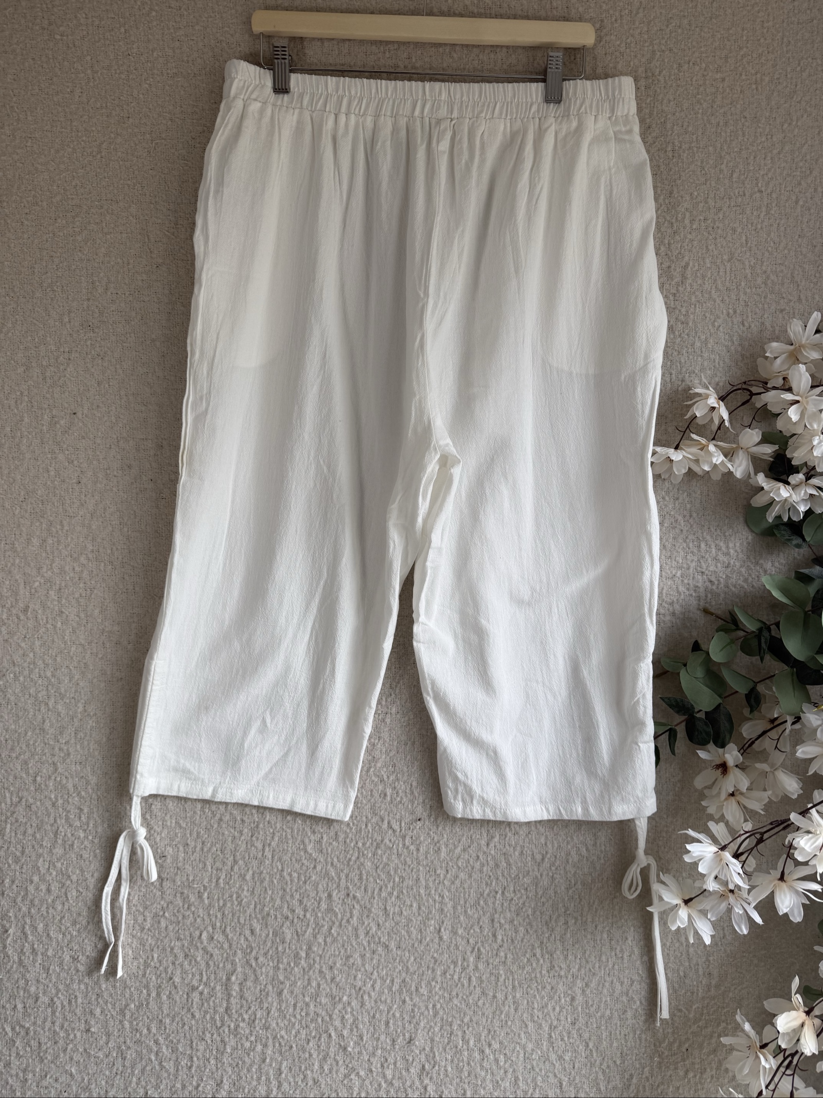 Shein Curve White Summer Linen Blend Cropped Trousers 2XL UK 20 Plus Size image 4
