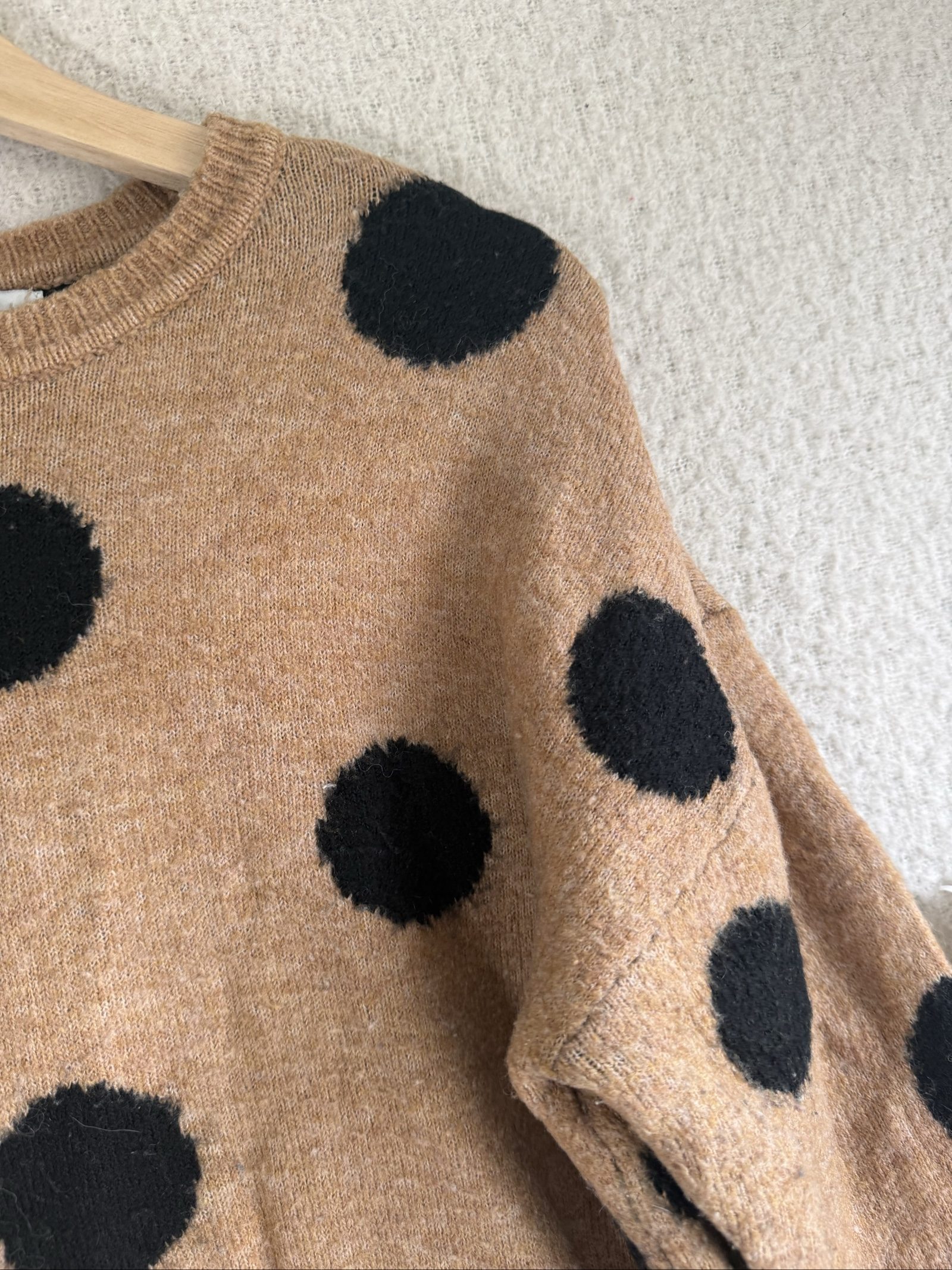 George Tan & Black Polka Dot Knit Sweater M Stylish Casual Brown Jumper image 2