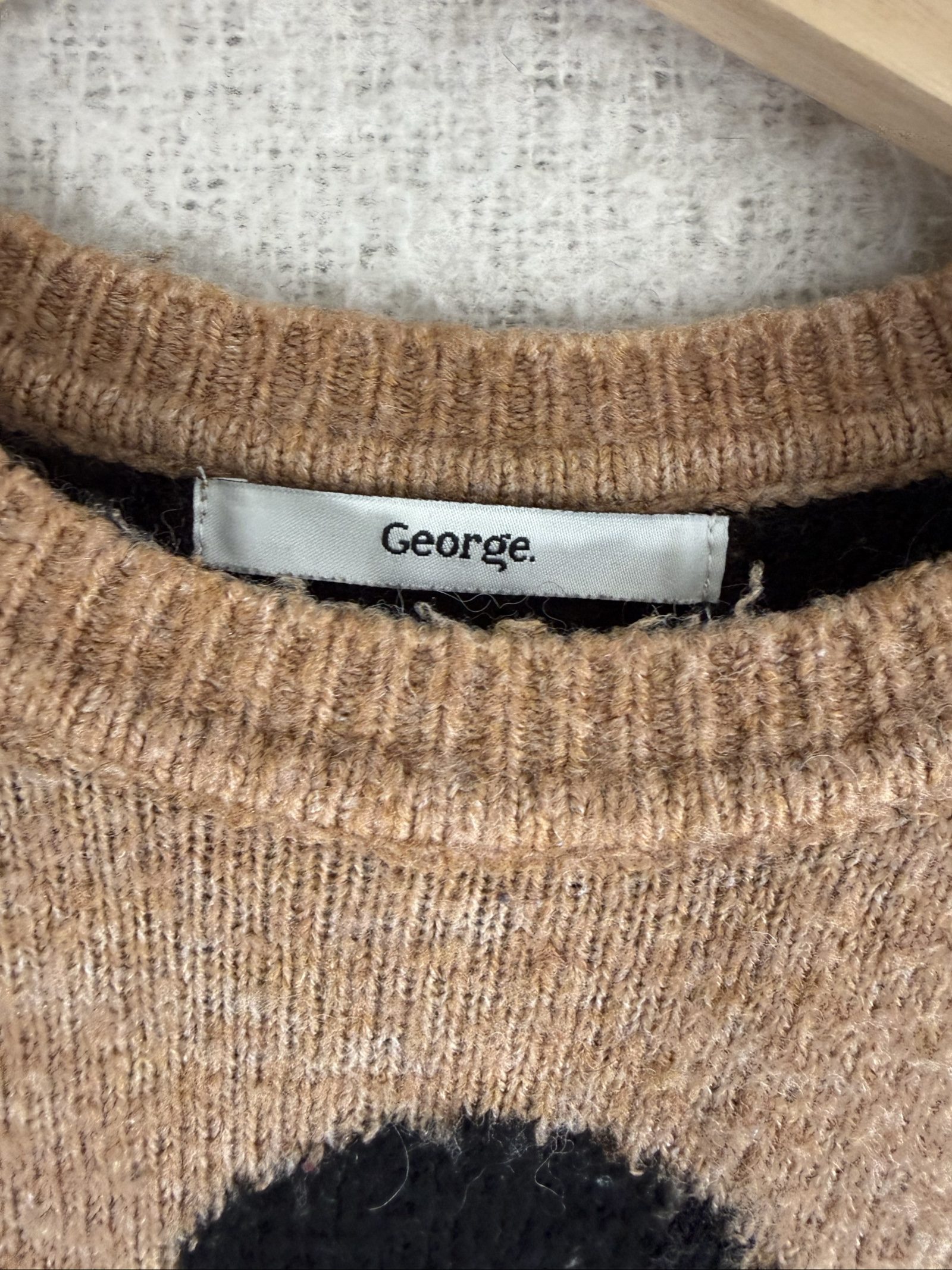 George Tan & Black Polka Dot Knit Sweater M Stylish Casual Brown Jumper image 3