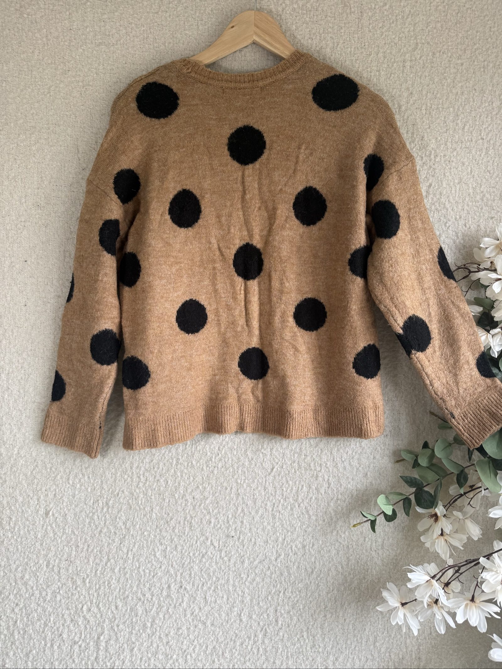 George Tan & Black Polka Dot Knit Sweater M Stylish Casual Brown Jumper image 4