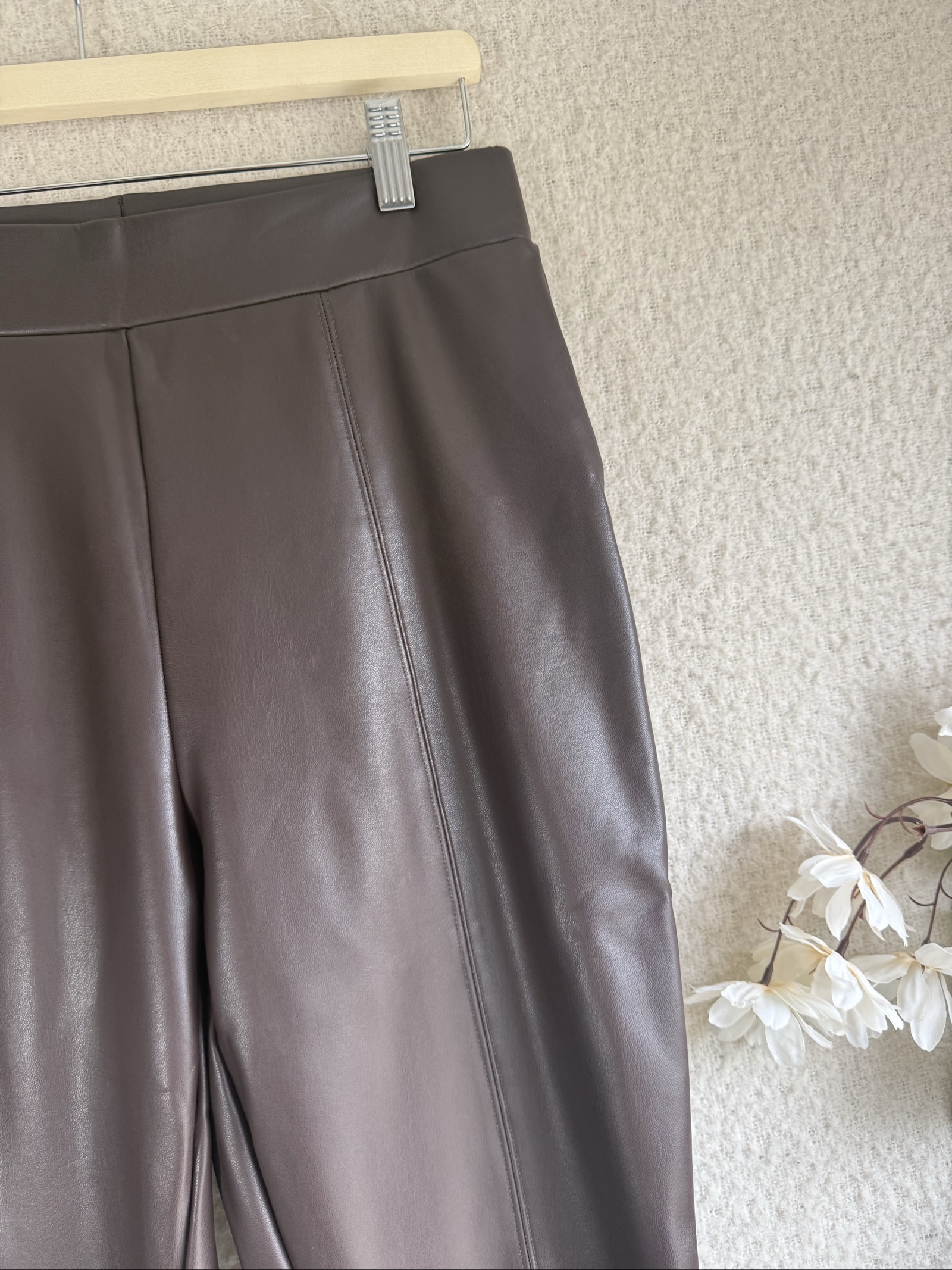 Papaya Dark Brown Faux Leather Leggings UK 12 Stretch High Waist image 2