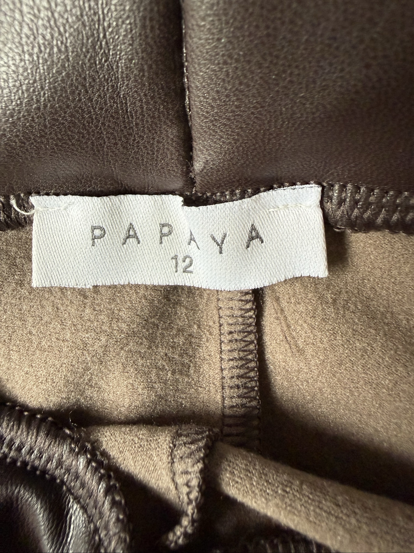 Papaya Dark Brown Faux Leather Leggings UK 12 Stretch High Waist image 3