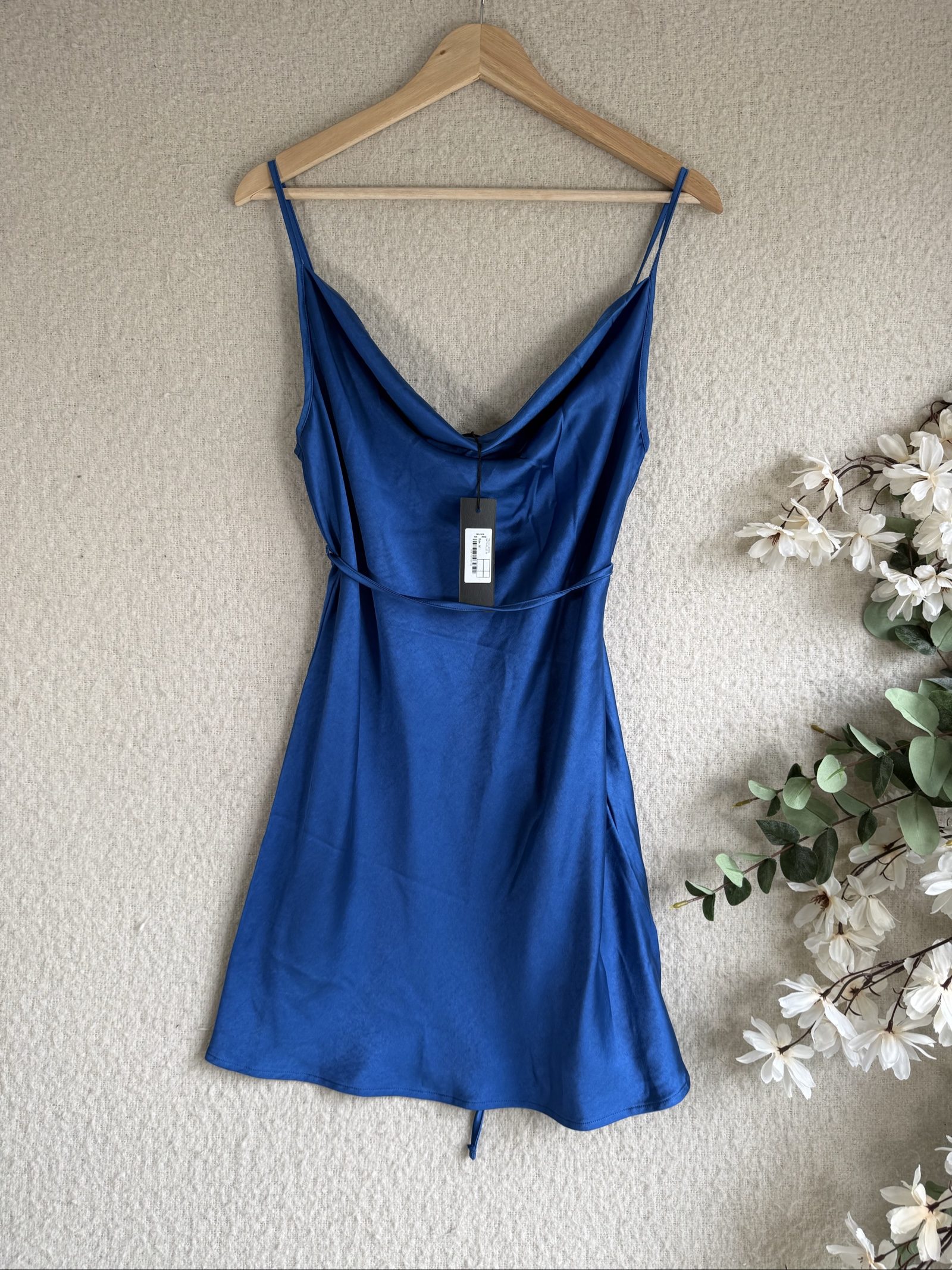 Motel Satin Blue Sleeveless Mini Dress UK Medium Adjustable Straps
