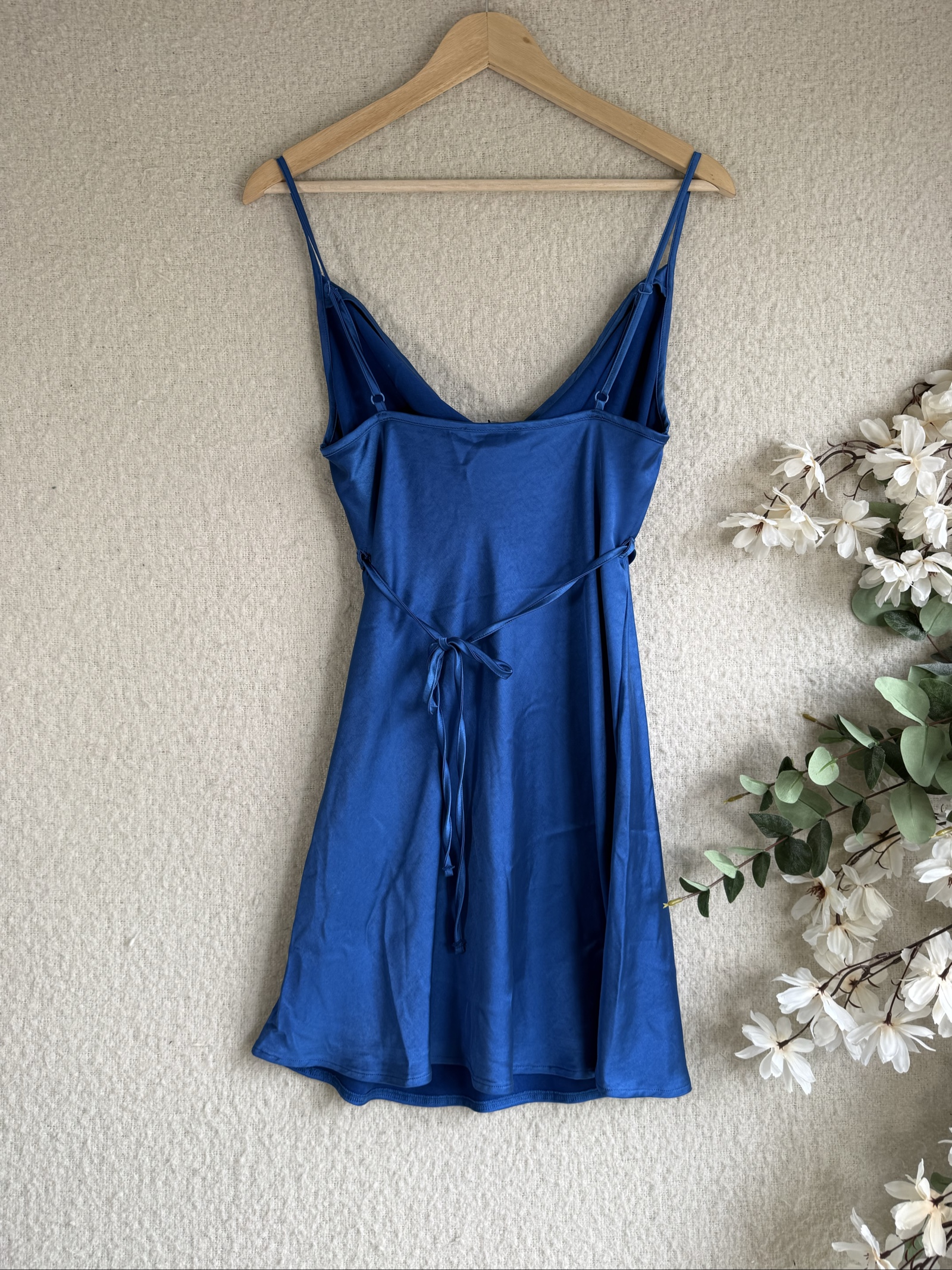Motel Satin Blue Sleeveless Mini Dress UK Medium Adjustable Straps image 4