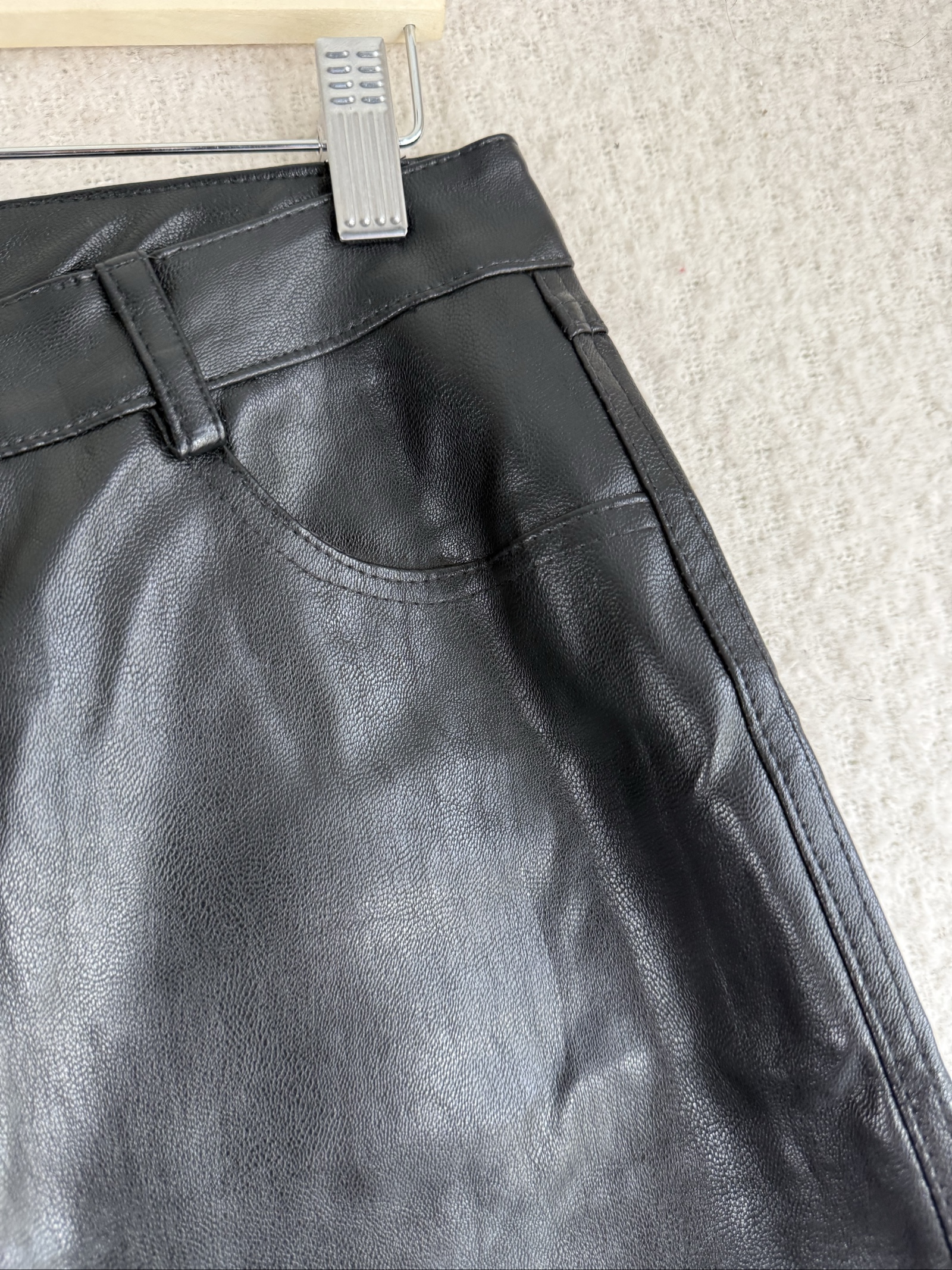 Motel Black Faux Leather Trousers Medium Stylish High Waist Pants UK M image 2