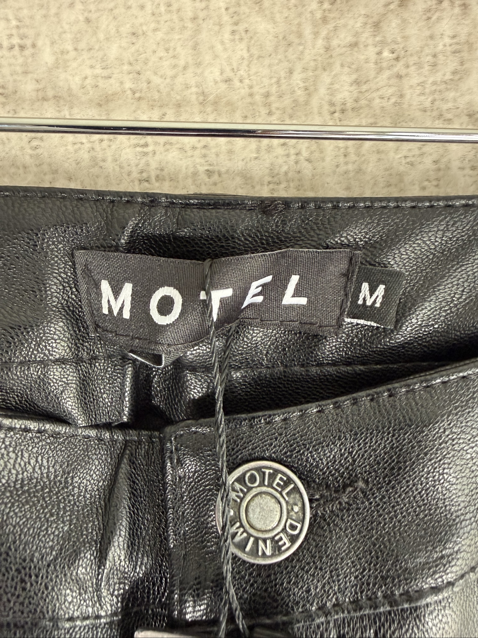 Motel Black Faux Leather Trousers Medium Stylish High Waist Pants UK M image 3