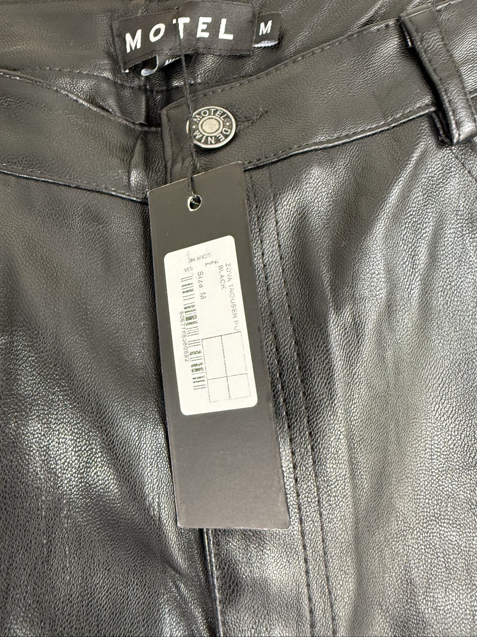 Motel Black Faux Leather Trousers Medium Stylish High Waist Pants UK M image 4
