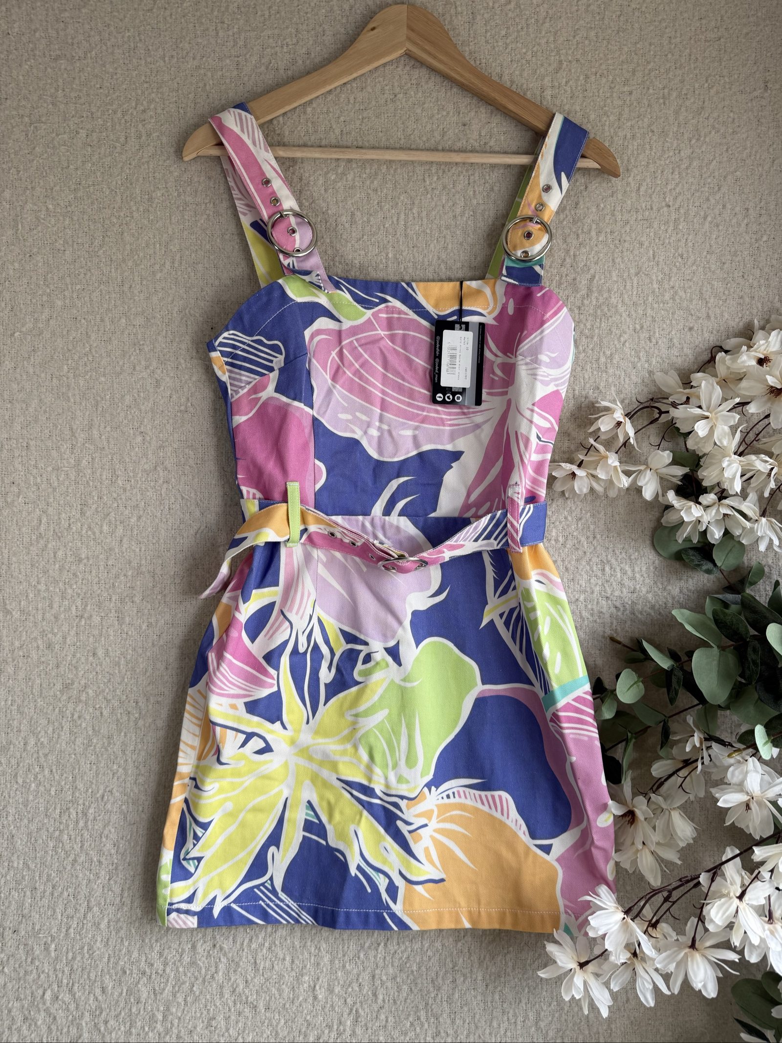 JADED London Multi Colour Floral Print Denim Mini Dress UK 10 Stylish Summer Outfit
